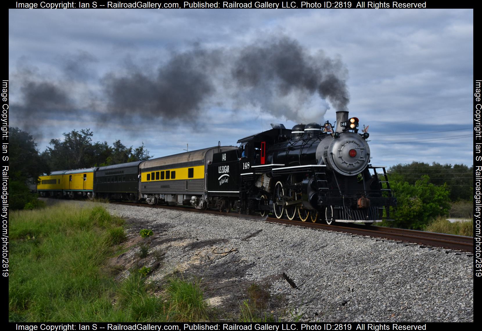 USSC 148 is a class 4-6-2 and  is pictured in Lake Placid, Florida, United States.  This was taken along the SCFE Lake Placid District on the South Central Florida Express. Photo Copyright: Ian S uploaded to Railroad Gallery on 12/29/2023. This photograph of USSC 148 was taken on Saturday, November 25, 2023. All Rights Reserved. 