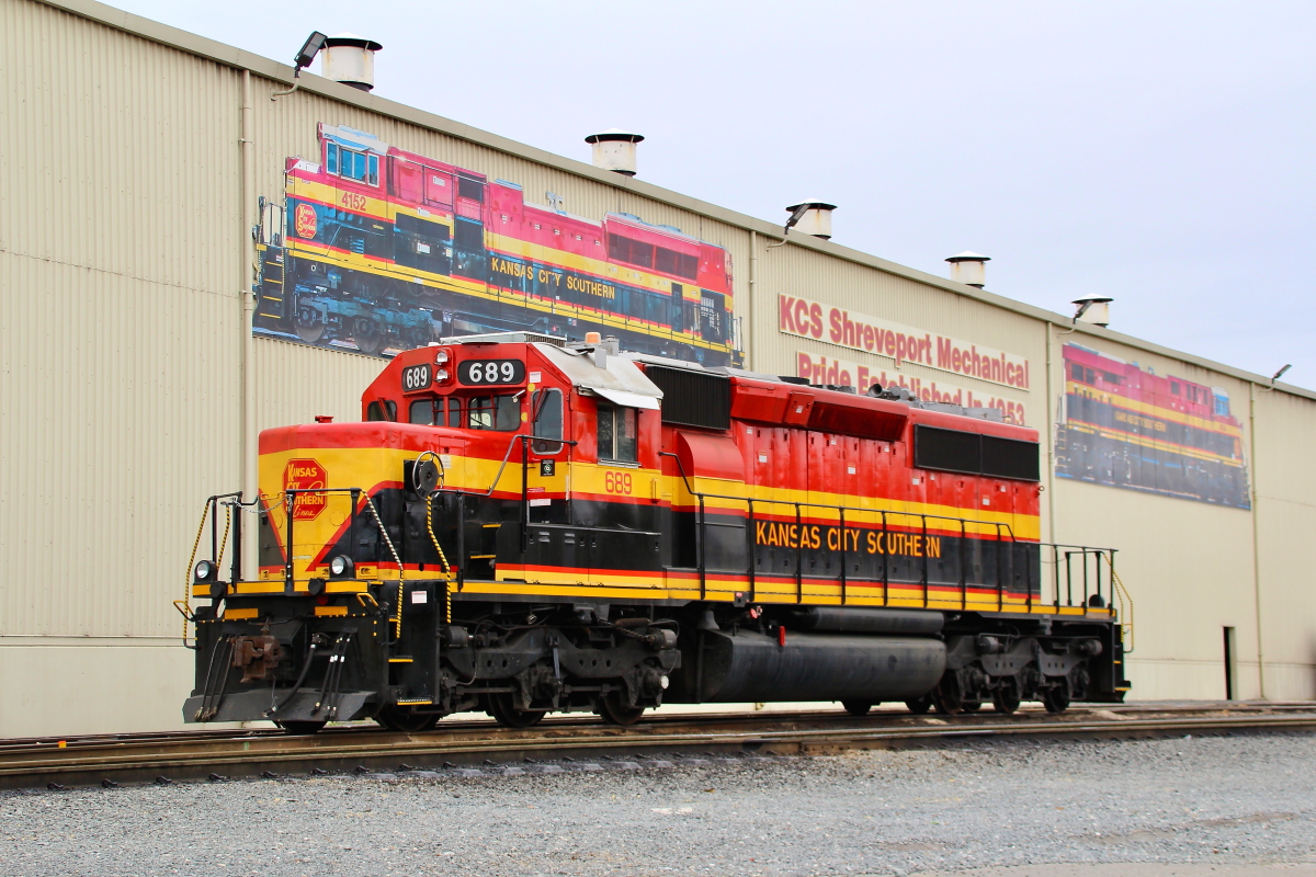 KCS 689 is a class EMD SD40-2 and  is pictured in Shreveport, Louisiana, USA.  This was taken along the Shreveport/KCS on the Kansas City Southern Railway. Photo Copyright: Rick Doughty uploaded to Railroad Gallery on 12/31/2023. This photograph of KCS 689 was taken on Saturday, February 06, 2021. All Rights Reserved. 