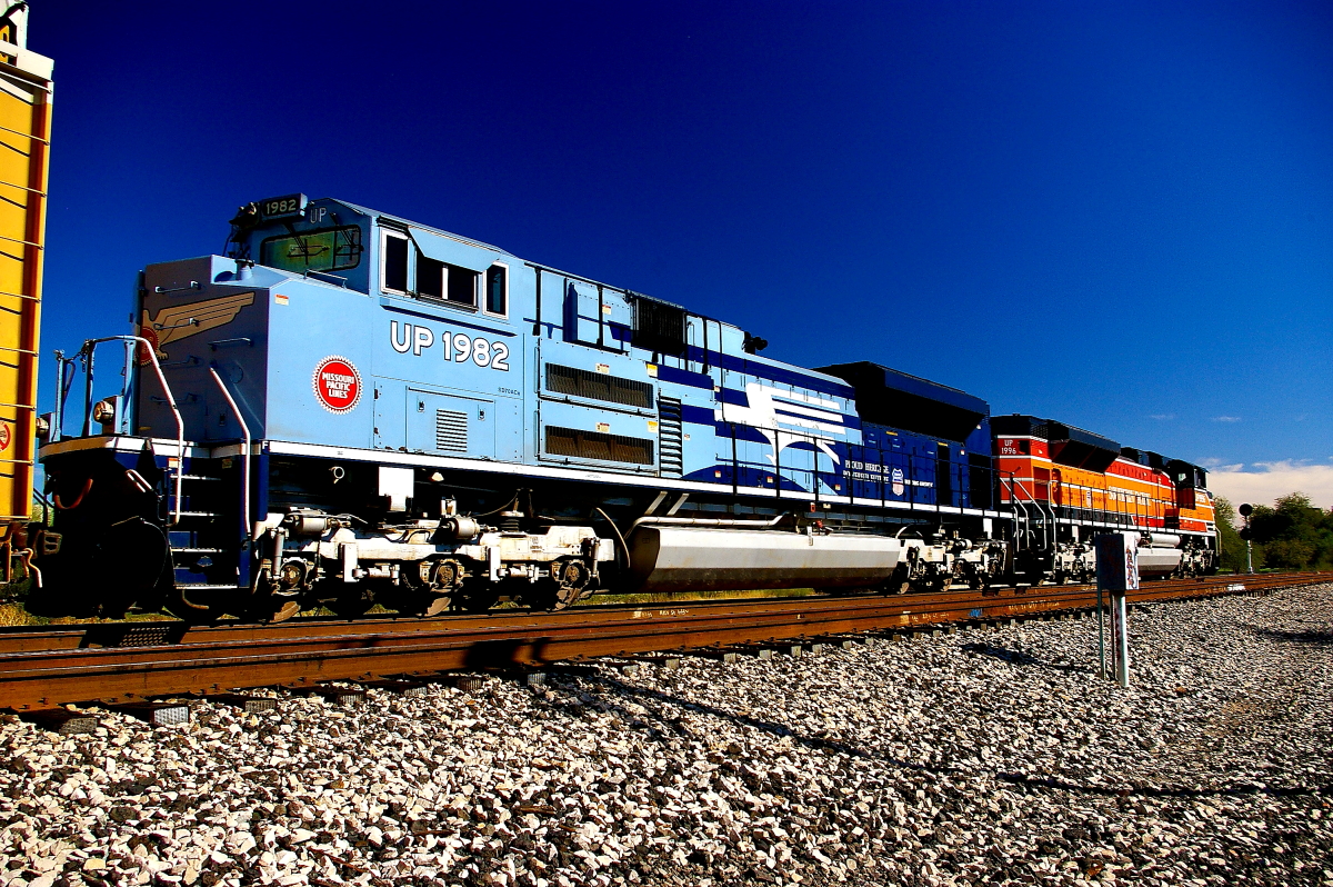 UP 1982 is a class EMD SD70ACe and  is pictured in Tucson, Arizona, USA.  This was taken along the Gila/UP on the Union Pacific Railroad. Photo Copyright: Rick Doughty uploaded to Railroad Gallery on 01/01/2024. This photograph of UP 1982 was taken on Monday, November 01, 2010. All Rights Reserved. 