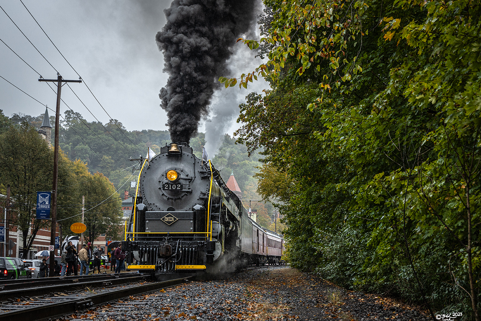 RDG 2102 is a class T-1 and  is pictured in Jim Thorpe, Pennsylvania, USA.  This was taken along the Jim Thorpe on the Reading Company. Photo Copyright: Mark Turkovich uploaded to Railroad Gallery on 01/01/2024. This photograph of RDG 2102 was taken on Saturday, October 14, 2023. All Rights Reserved. 