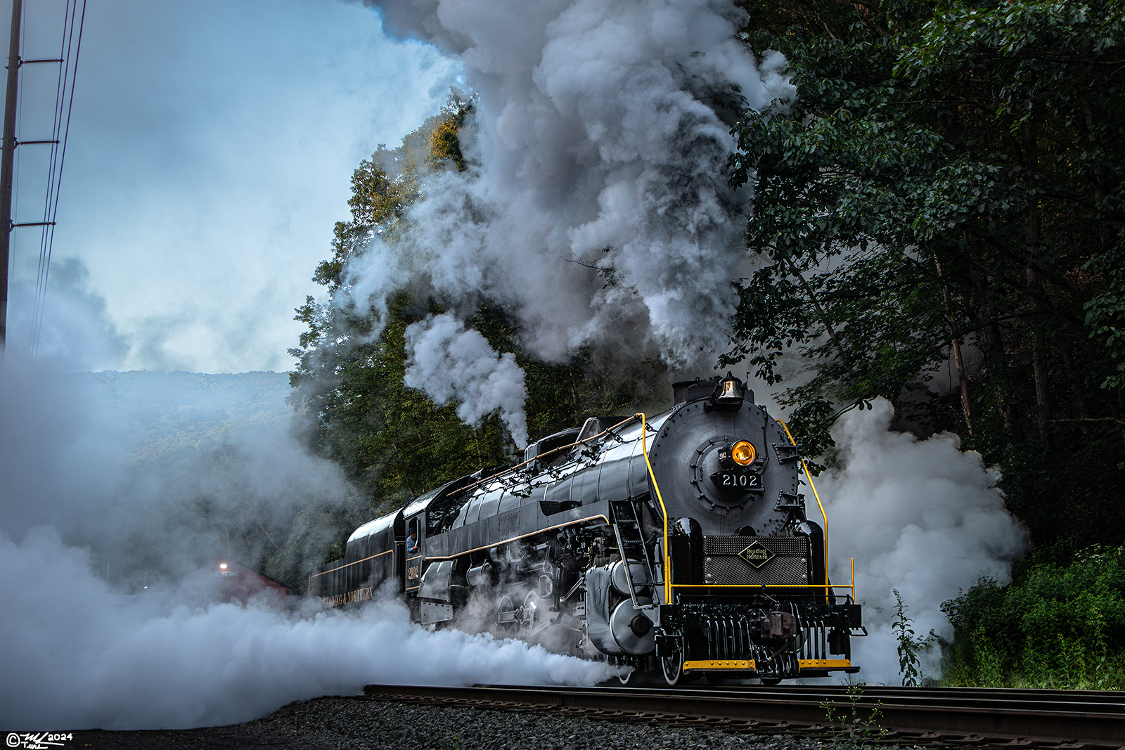 RDG 2102 is a class T-1 and  is pictured in Port Clinton, Pennsylvania, USA.  This was taken along the Reading & Northern Steam Shop on the Reading Company. Photo Copyright: Mark Turkovich uploaded to Railroad Gallery on 01/03/2024. This photograph of RDG 2102 was taken on Saturday, September 02, 2023. All Rights Reserved. 