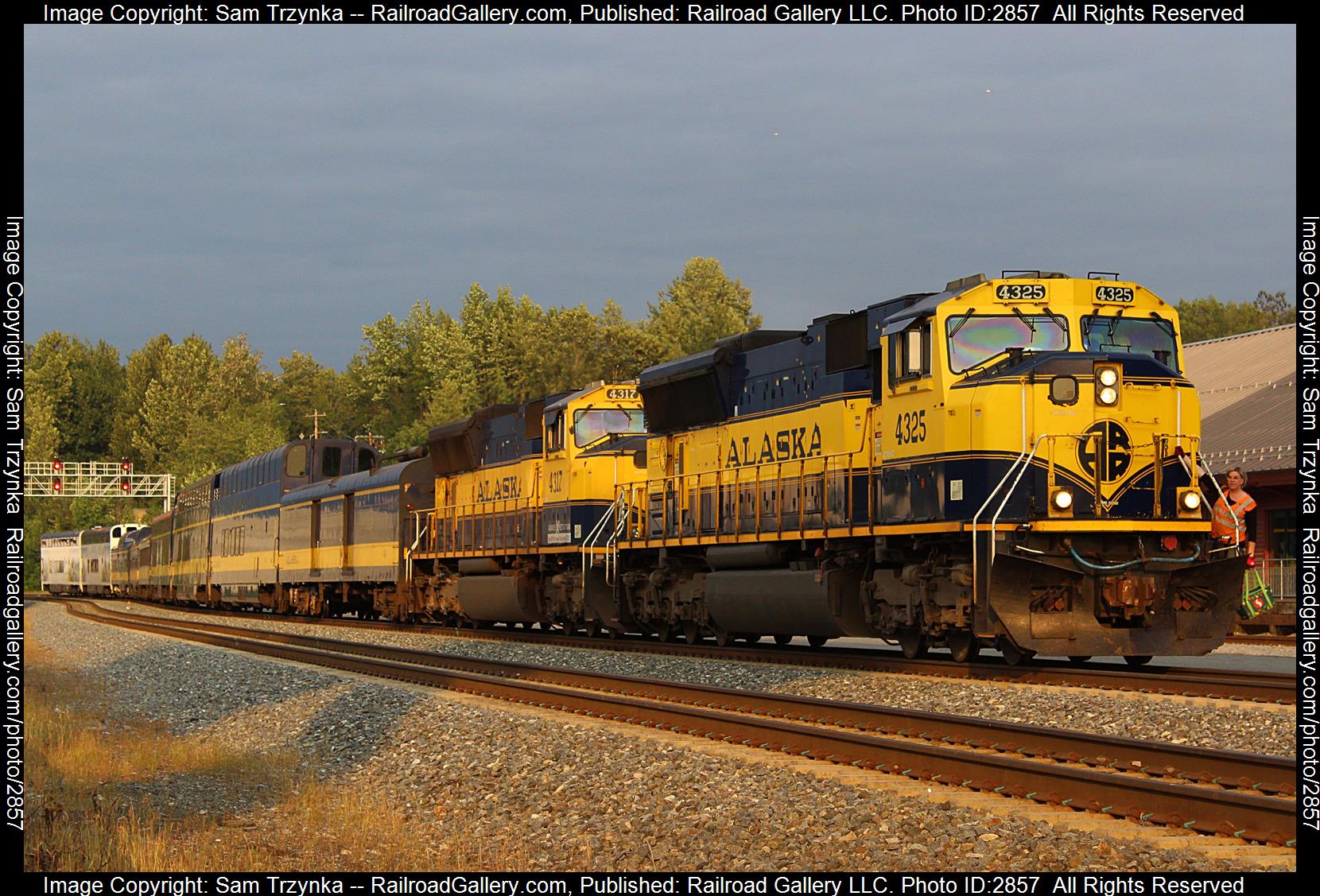 ARR 4325 is a class EMD SD70MAC and  is pictured in Anchorage, Alaska, USA.  This was taken along the ARR Mainline on the Alaska Railroad. Photo Copyright: Sam Trzynka uploaded to Railroad Gallery on 01/04/2024. This photograph of ARR 4325 was taken on Monday, July 24, 2023. All Rights Reserved. 