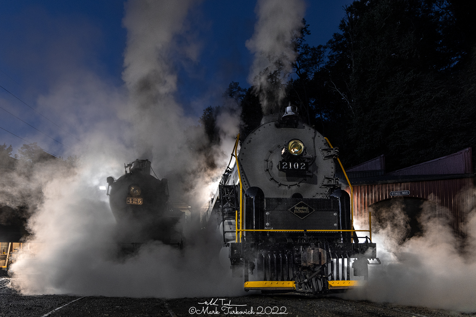 RDG 2102 is a class T-1 and  is pictured in Port Clinton, Pennsylvania, USA.  This was taken along the Reading & Northern Steam Shop on the Reading Company. Photo Copyright: Mark Turkovich uploaded to Railroad Gallery on 11/30/2022. This photograph of RDG 2102 was taken on Saturday, August 13, 2022. All Rights Reserved. 