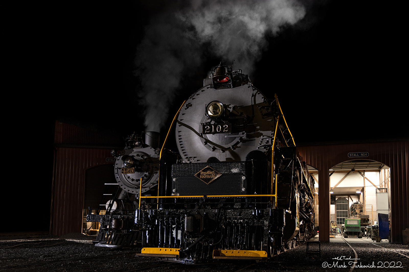 RDG 2102 is a class T-1 and  is pictured in Port Clinton, Pennsylvania, USA.  This was taken along the Reading & Northern Steam Shop on the Reading Company. Photo Copyright: Mark Turkovich uploaded to Railroad Gallery on 11/30/2022. This photograph of RDG 2102 was taken on Saturday, August 13, 2022. All Rights Reserved. 