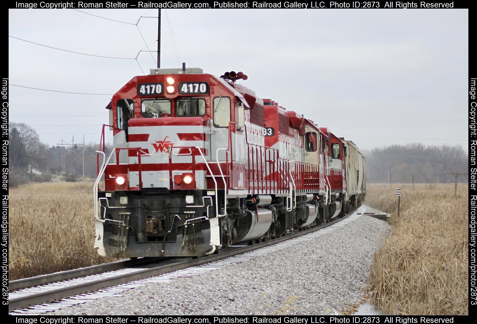 WAMX 4170 is a class EMD SD40-2 and  is pictured in Stoughton, Wisconsin, United States.  This was taken along the Madison Subdivision on the Wisconsin and Southern Railroad. Photo Copyright: Roman Stelter uploaded to Railroad Gallery on 01/05/2024. This photograph of WAMX 4170 was taken on Tuesday, January 02, 2024. All Rights Reserved. 