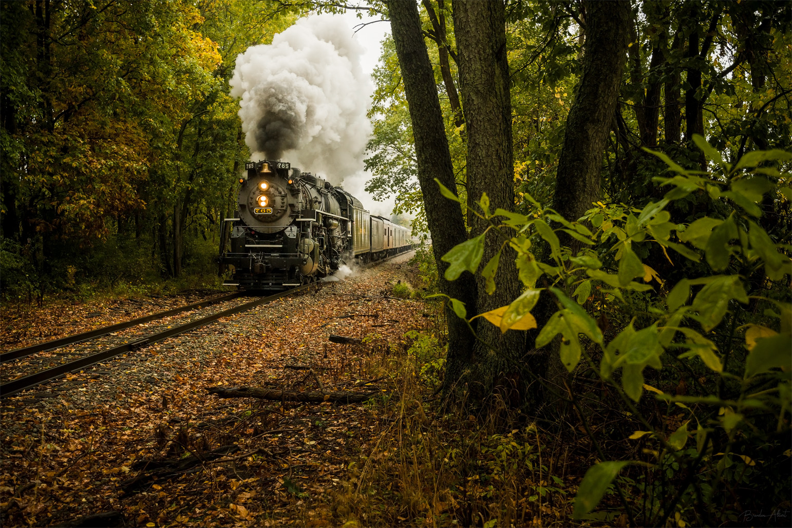 NKP 765 is a class 2-8-4 and  is pictured in Fremont, Indiana, United States.  This was taken along the Indiana Northeastern Railroad on the Nickel Plate Road. Photo Copyright: Brenden Albert uploaded to Railroad Gallery on 01/05/2024. This photograph of NKP 765 was taken on Saturday, October 14, 2023. All Rights Reserved. 