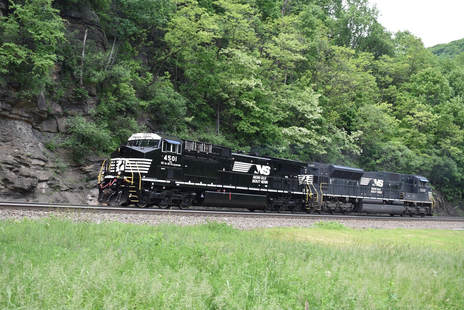 NS 4501 is a class GE AC44C6M and  is pictured in Cresson, Pennsylvania, USA.  This was taken along the NS Pittsburg Line on the Norfolk Southern. Photo Copyright: James Ellison uploaded to Railroad Gallery on 11/30/2022. This photograph of NS 4501 was taken on Sunday, May 29, 2022. All Rights Reserved. 