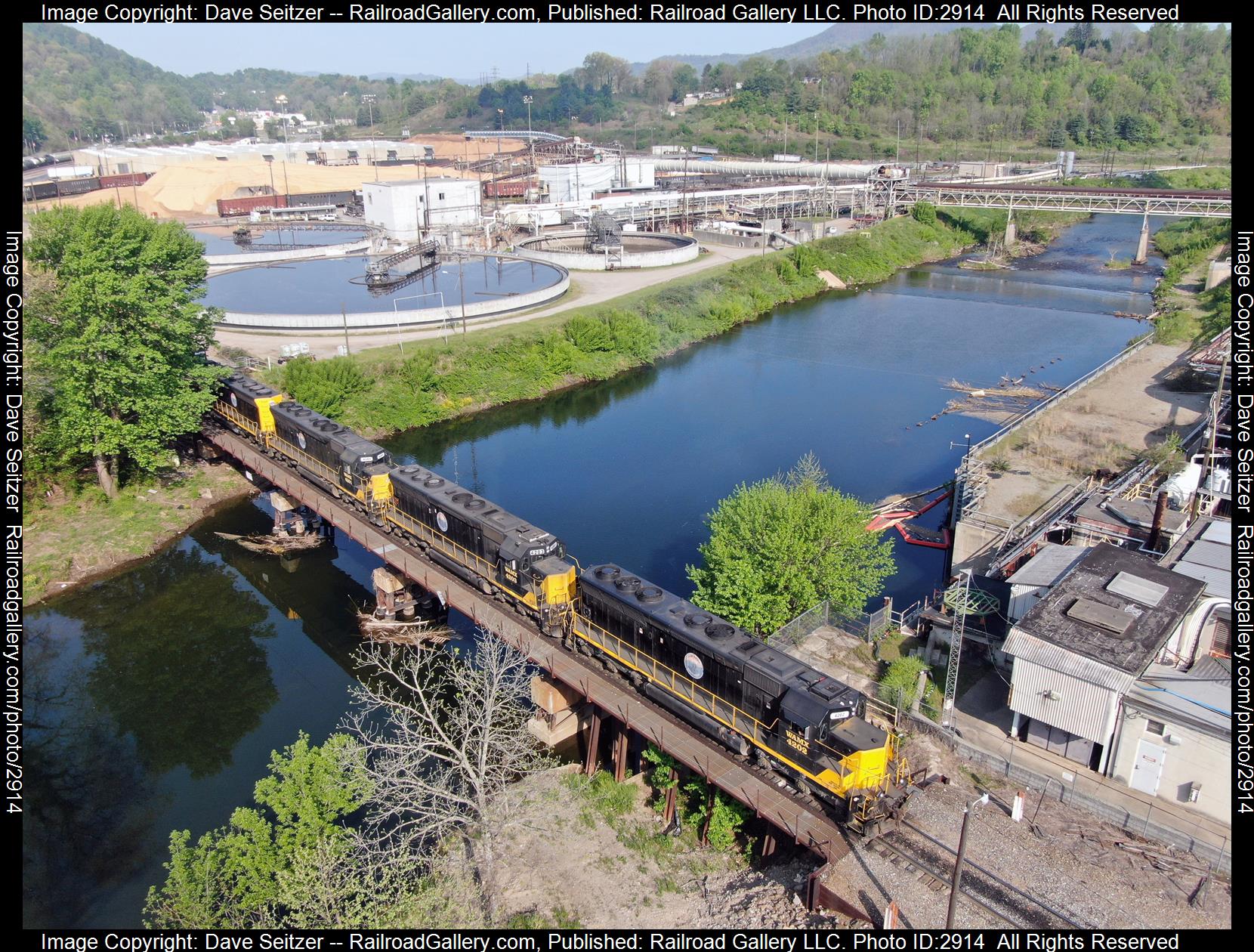 WAMX 4202 is a class SD40-2 and  is pictured in Canton, North Carolina, United States.  This was taken along the Blue Ridge on the Blue Ridge Southern Railroad. Photo Copyright: Dave Seitzer uploaded to Railroad Gallery on 01/09/2024. This photograph of WAMX 4202 was taken on Monday, May 02, 2022. All Rights Reserved. 