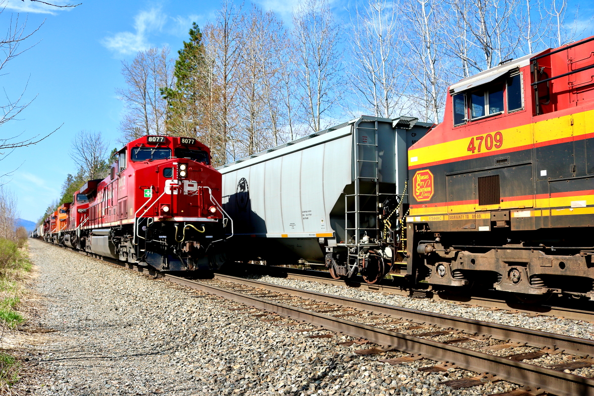 CP 8077 is a class GE AC4400CW and  is pictured in Sandpoint, Idaho, USA.  This was taken along the Sandpoint/UP on the Canadian Pacific Railway. Photo Copyright: Rick Doughty uploaded to Railroad Gallery on 01/09/2024. This photograph of CP 8077 was taken on Saturday, April 29, 2023. All Rights Reserved. 