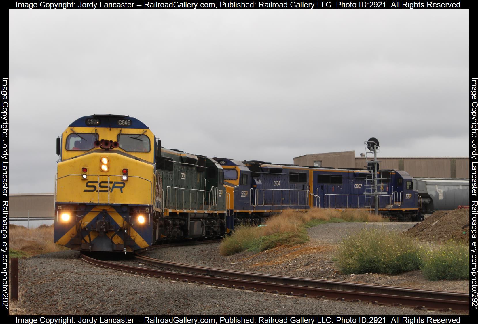 SSR C505, C509, C504 + C507 is a class GT26C and  is pictured in North Geelong, VIC, Australia.  This was taken along the North Geelong Grain Loop on the Southern Shorthaul Railroad. Photo Copyright: Jordy Lancaster uploaded to Railroad Gallery on 01/09/2024. This photograph of SSR C505, C509, C504 + C507 was taken on Thursday, March 21, 2019. All Rights Reserved. 