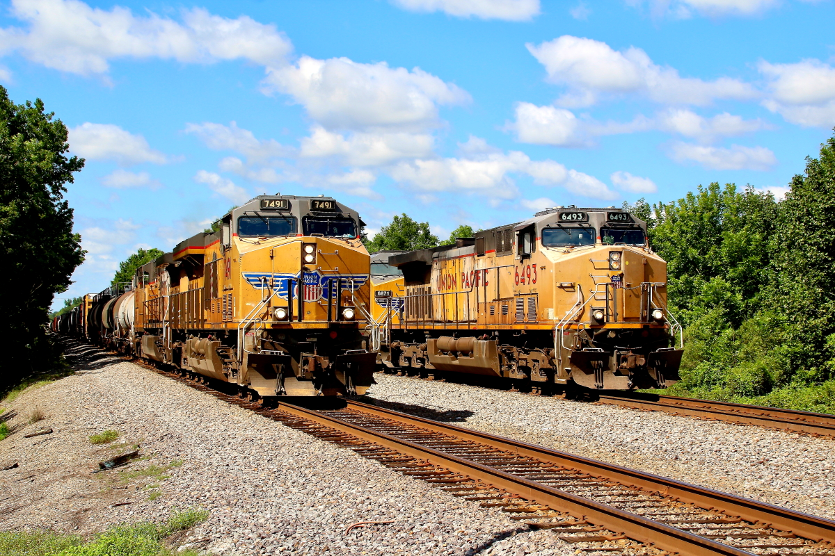 UP 7491 is a class GE ES44AC and  is pictured in Little Road, Arkansas, USA.  This was taken along the Hoxie/UP on the Union Pacific Railroad. Photo Copyright: Rick Doughty uploaded to Railroad Gallery on 01/11/2024. This photograph of UP 7491 was taken on Saturday, August 01, 2020. All Rights Reserved. 