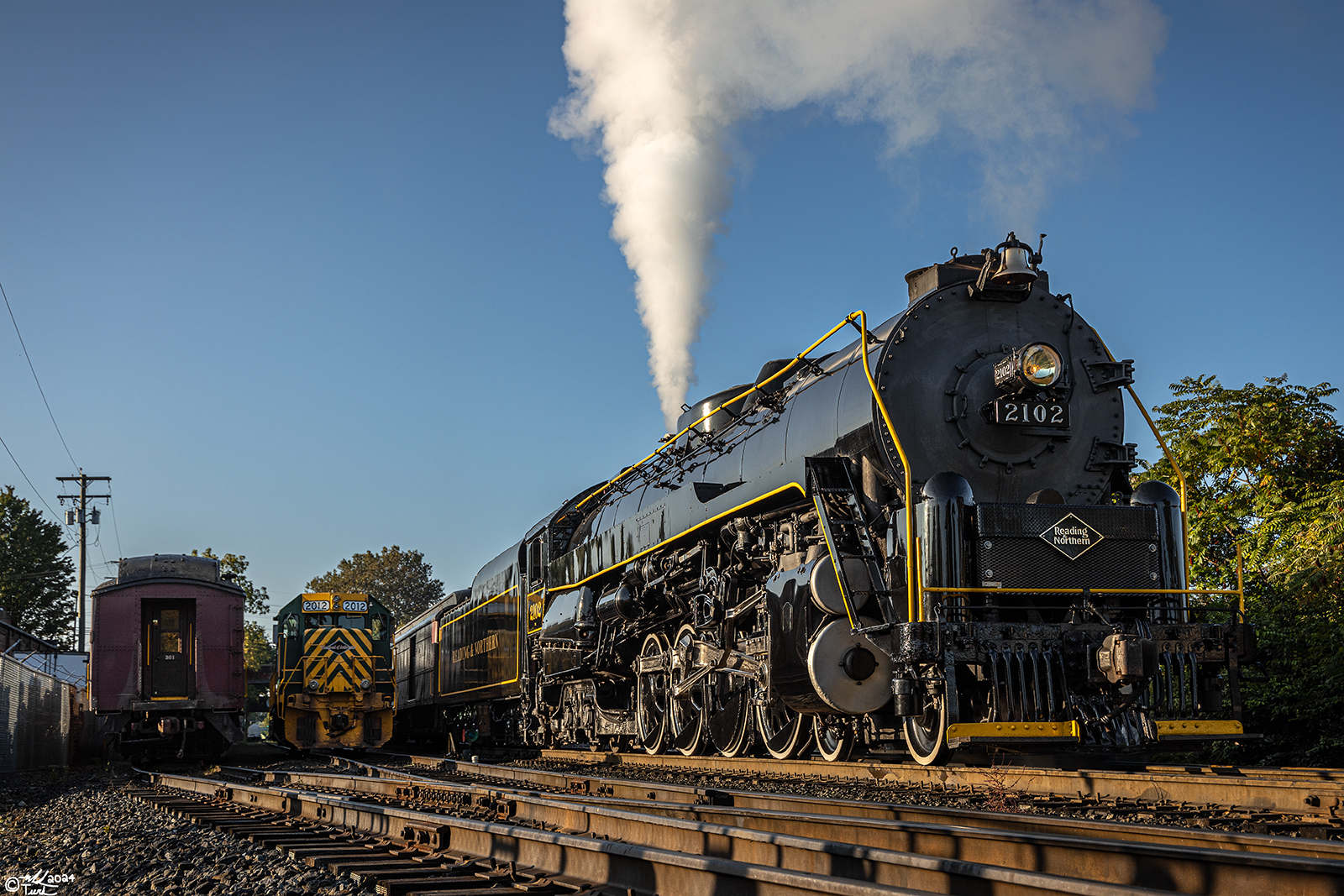 RDG 2102 is a class T-1 and  is pictured in Reading, Pennsylvania, USA.  This was taken along the Reading Outer Station on the Reading Company. Photo Copyright: Mark Turkovich uploaded to Railroad Gallery on 01/12/2024. This photograph of RDG 2102 was taken on Sunday, October 01, 2023. All Rights Reserved. 