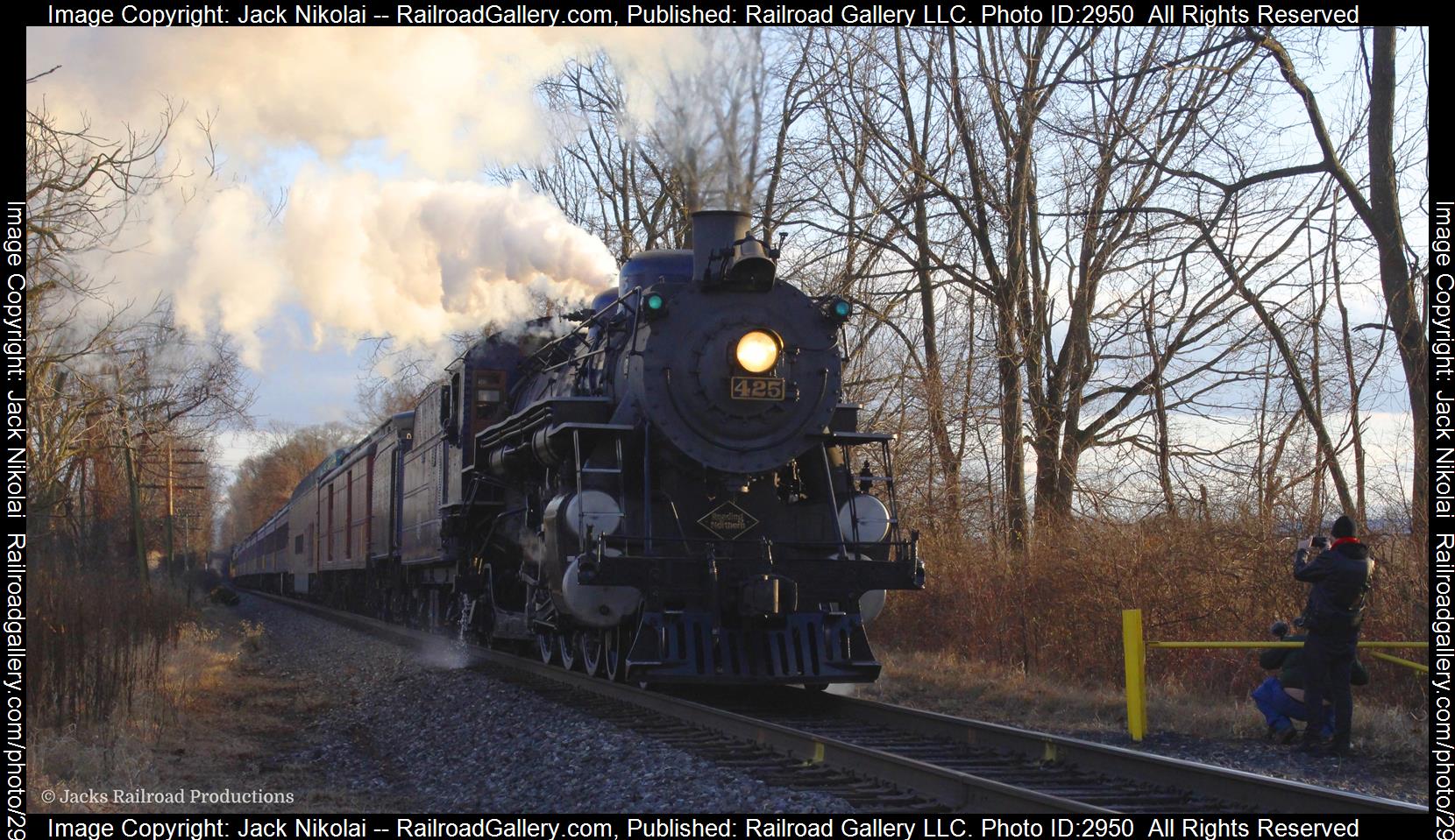 R&N 425 is a class 4-6-2 and  is pictured in Reading, Pennsylvania, United States .  This was taken along the Reading to port Clinton on the Reading Blue Mountain and Northern Railroad. Photo Copyright: Jack Nikolai uploaded to Railroad Gallery on 01/12/2024. This photograph of R&N 425 was taken on Sunday, December 18, 2022. All Rights Reserved. 