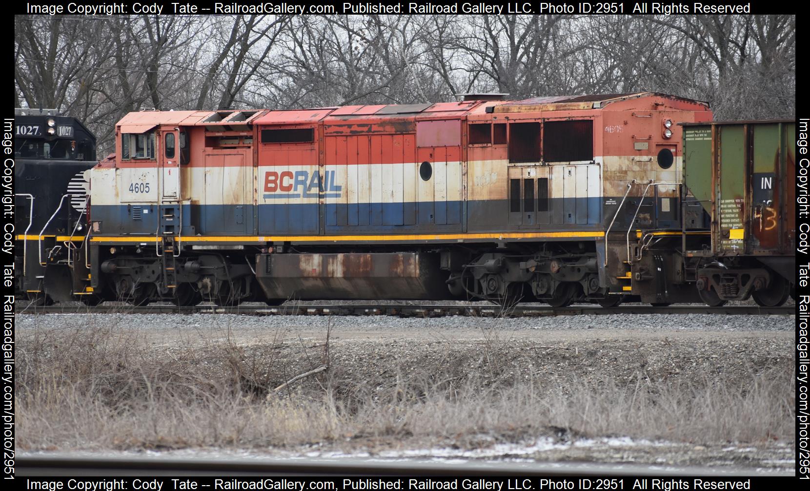 BCOL 4605 is a class C40-8M and  is pictured in Centralia , Illinois, United States.  This was taken along the Centralia subdivision  on the Canadian National Railway. Photo Copyright: Cody  Tate uploaded to Railroad Gallery on 01/13/2024. This photograph of BCOL 4605 was taken on Saturday, January 13, 2024. All Rights Reserved. 