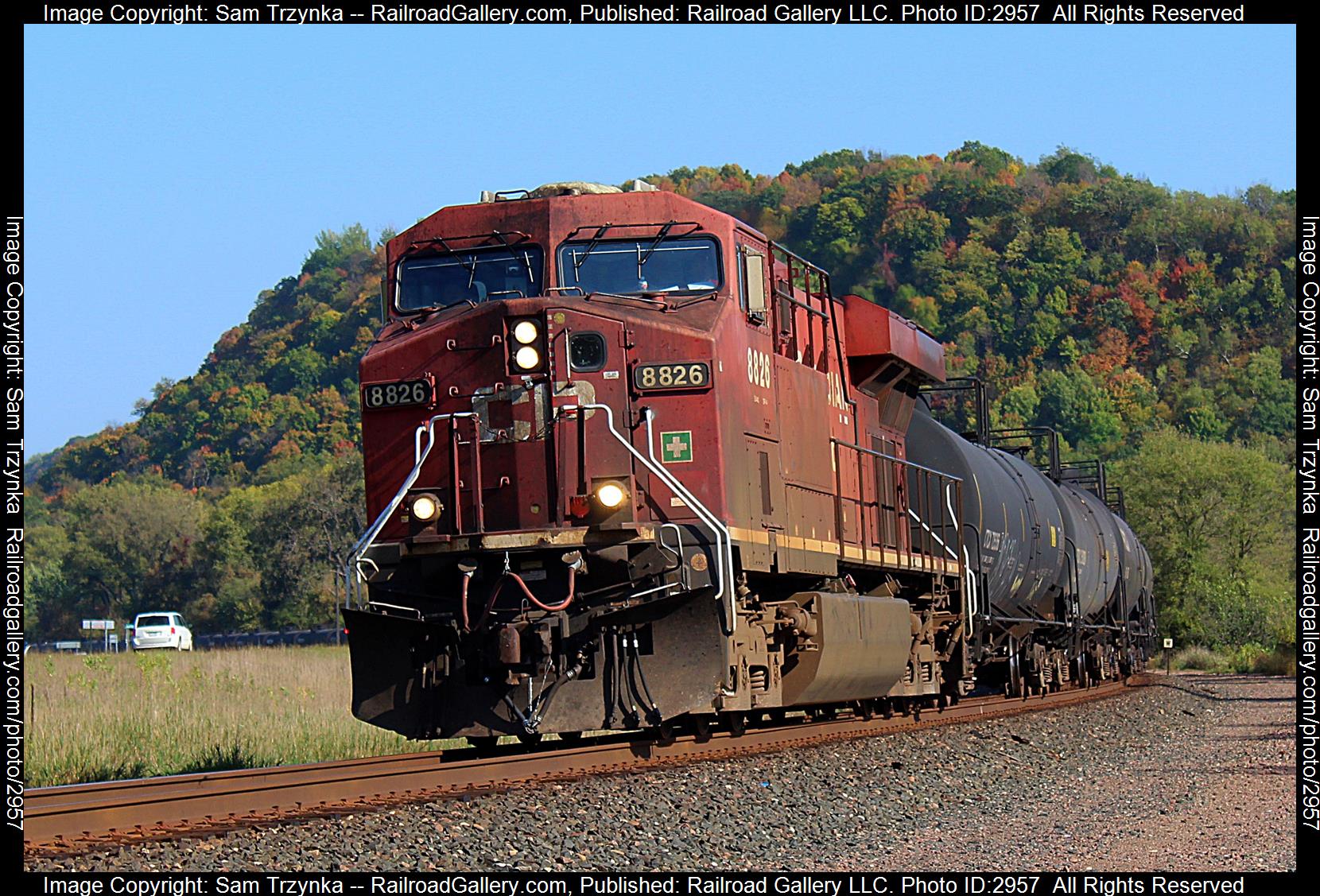 CP 8826 is a class GE ES44AC and  is pictured in Wacouta, Minnesota, USA.  This was taken along the CP River Subdivision on the CPKC Railway. Photo Copyright: Sam Trzynka uploaded to Railroad Gallery on 01/14/2024. This photograph of CP 8826 was taken on Sunday, October 01, 2023. All Rights Reserved. 