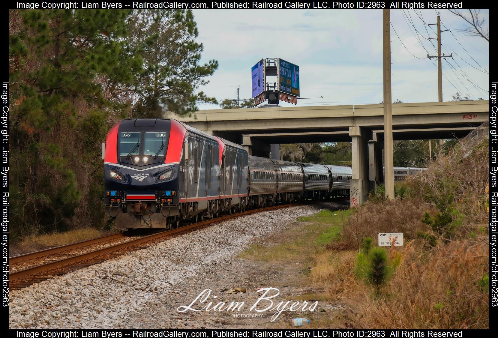 AMTK 336 is a class Siemens ALC-42 and  is pictured in Jacksonville, FL, Florida, USA.  This was taken along the CSX A-Line on the Amtrak. Photo Copyright: Liam Byers uploaded to Railroad Gallery on 01/15/2024. This photograph of AMTK 336 was taken on Saturday, January 13, 2024. All Rights Reserved. 