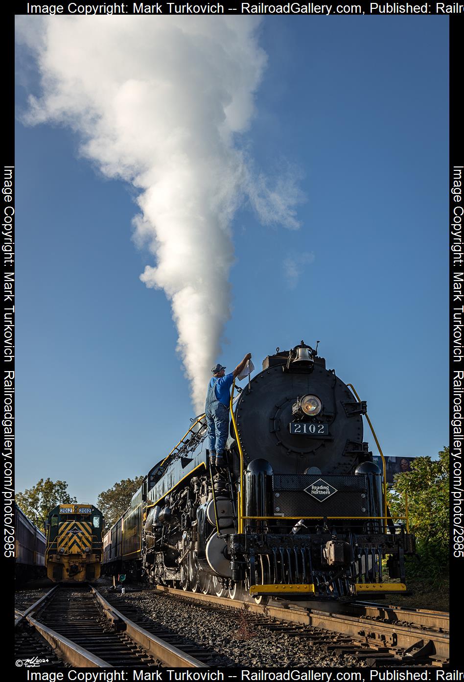 RDG 2102 is a class T-1 and  is pictured in Reading, Pennsylvania, USA.  This was taken along the Reading Outer Station on the Reading Company. Photo Copyright: Mark Turkovich uploaded to Railroad Gallery on 01/17/2024. This photograph of RDG 2102 was taken on Sunday, October 01, 2023. All Rights Reserved. 