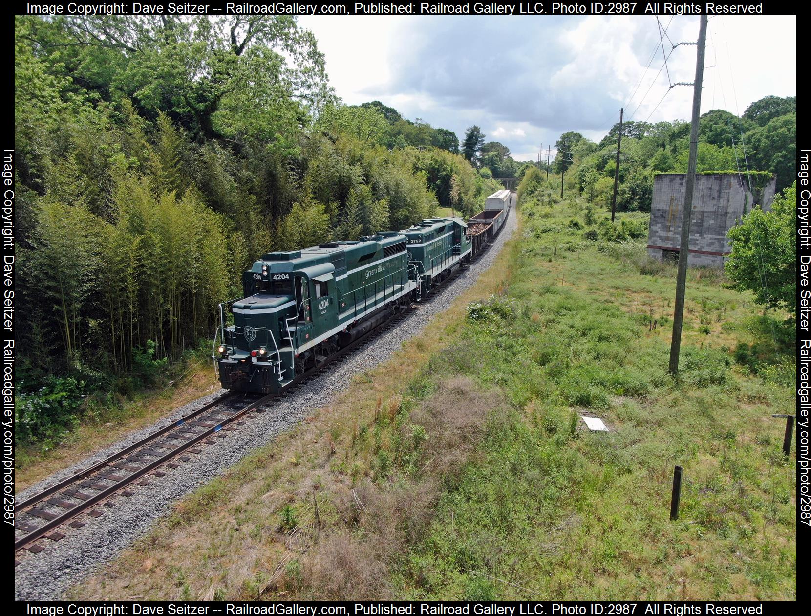 GRLW 4204 GRLW 3752 is a class GP30u GP9 and  is pictured in Williamston, South Carolina, United States.  This was taken along the main on the Greenville and Western Railway. Photo Copyright: Dave Seitzer uploaded to Railroad Gallery on 01/17/2024. This photograph of GRLW 4204 GRLW 3752 was taken on Tuesday, May 03, 2022. All Rights Reserved. 