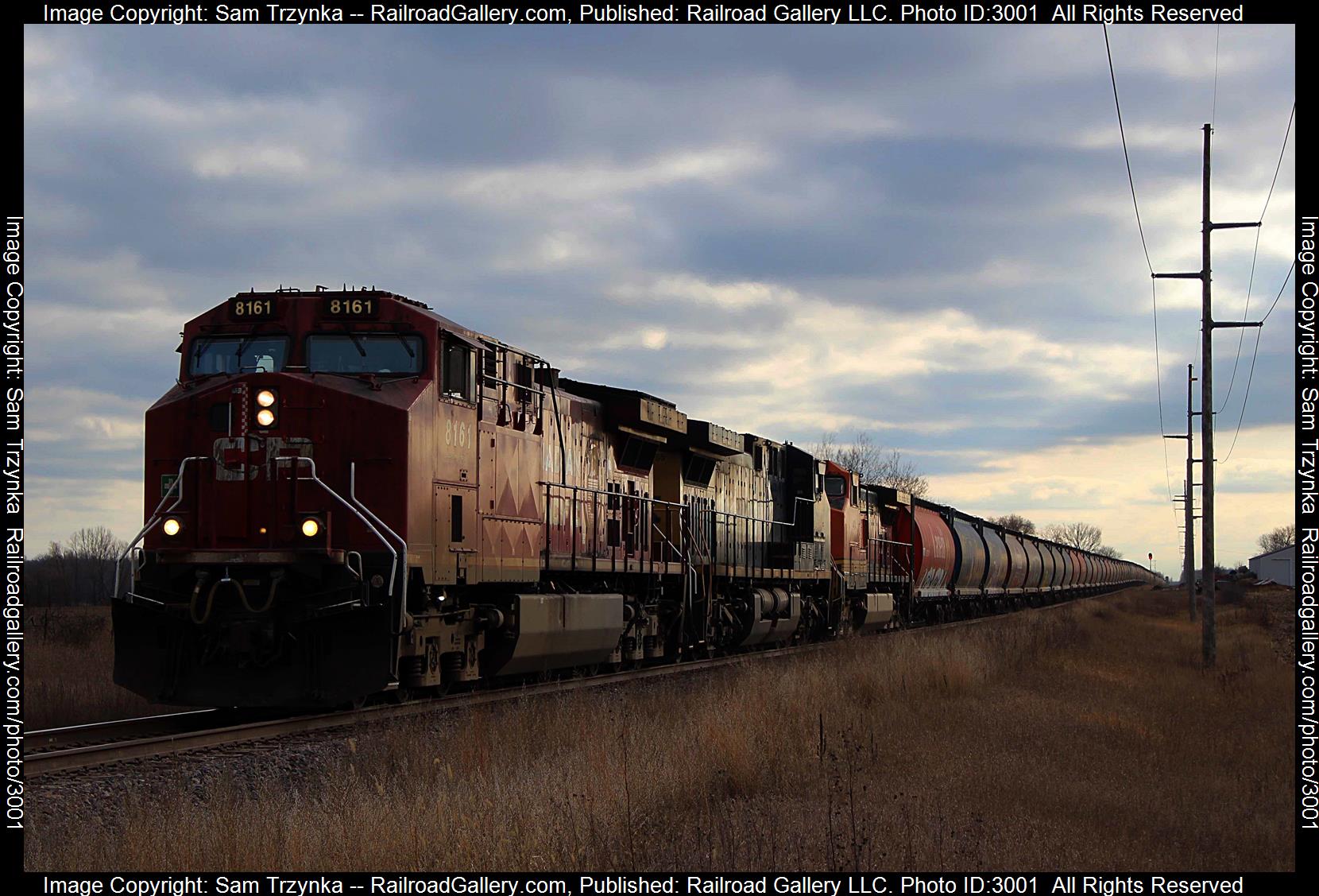 CP 8161 is a class GE AC4400CWM and  is pictured in Medford, Minnesota, USA.  This was taken along the UP Albert Lea Subdivision on the CPKC Railway. Photo Copyright: Sam Trzynka uploaded to Railroad Gallery on 01/20/2024. This photograph of CP 8161 was taken on Saturday, December 02, 2023. All Rights Reserved. 