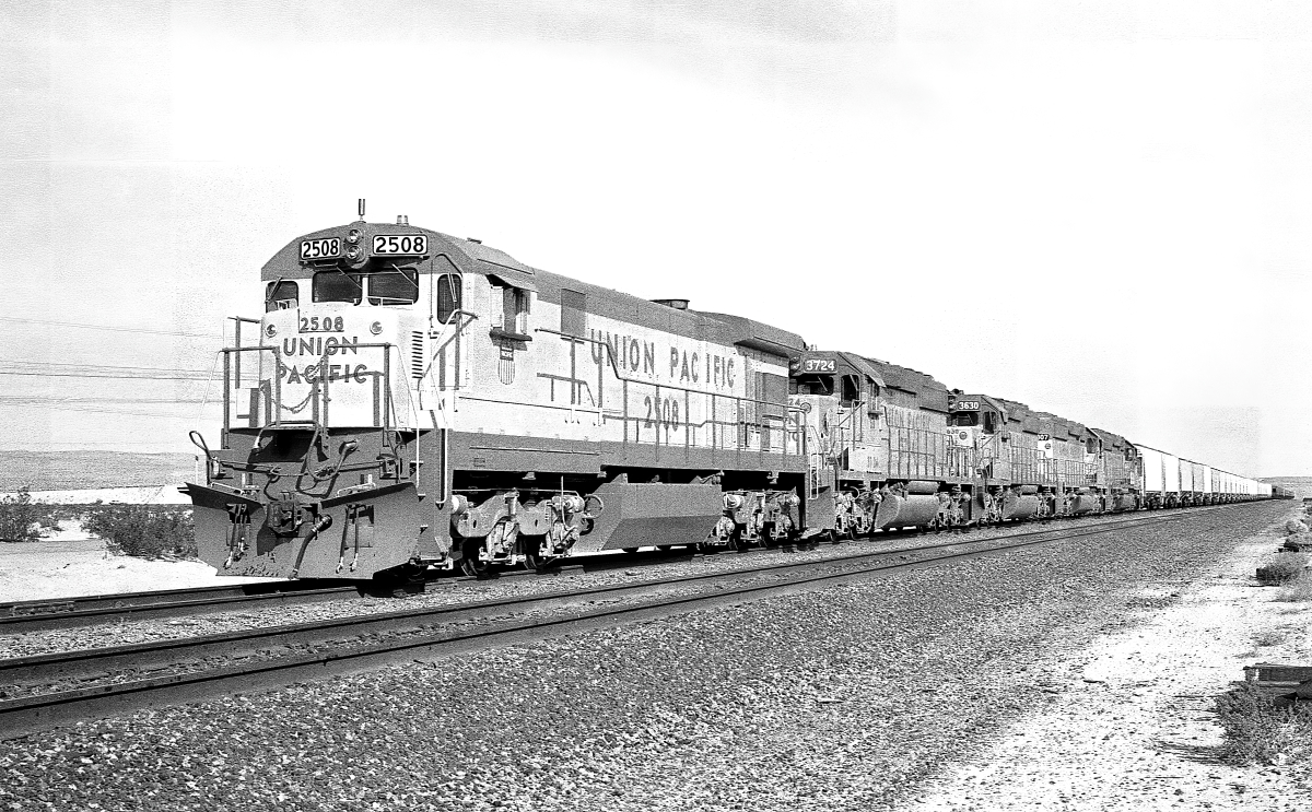 UP 2508 is a class GE C30-7 and  is pictured in Yermo, California, USA.  This was taken along the Las Vegas/UP on the Union Pacific Railroad. Photo Copyright: Rick Doughty uploaded to Railroad Gallery on 01/23/2024. This photograph of UP 2508 was taken on Saturday, January 10, 1981. All Rights Reserved. 