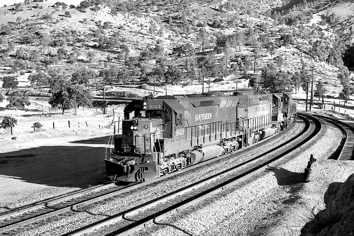 SP 9029 is a class EMD SD45 and  is pictured in Walong, California, USA.  This was taken along the Mojave/SP on the Southern Pacific Transportation Company. Photo Copyright: Rick Doughty uploaded to Railroad Gallery on 01/24/2024. This photograph of SP 9029 was taken on Sunday, August 26, 1979. All Rights Reserved. 