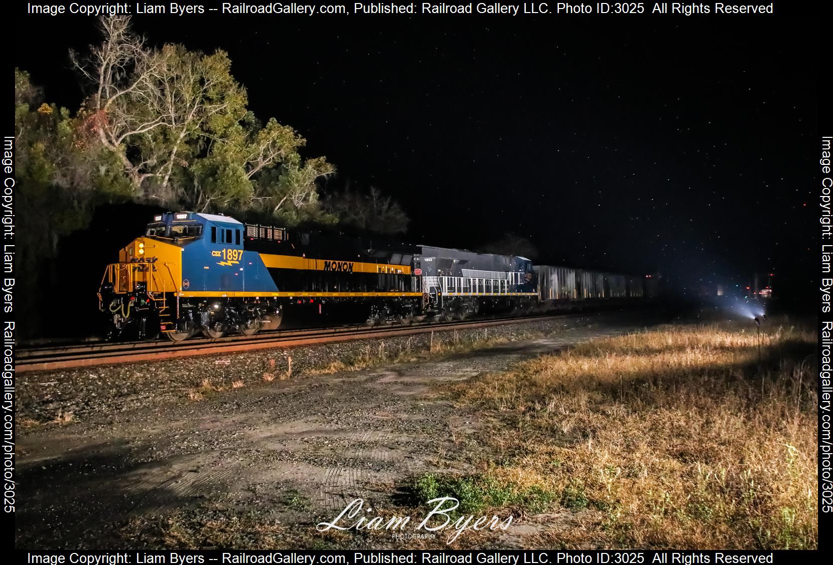 CSXT 1897 is a class ES44AC and  is pictured in Baldwin, FL, Florida, USA.  This was taken along the CSX Callahan Subdivision on the CSX Transportation. Photo Copyright: Liam Byers uploaded to Railroad Gallery on 01/26/2024. This photograph of CSXT 1897 was taken on Friday, January 26, 2024. All Rights Reserved. 