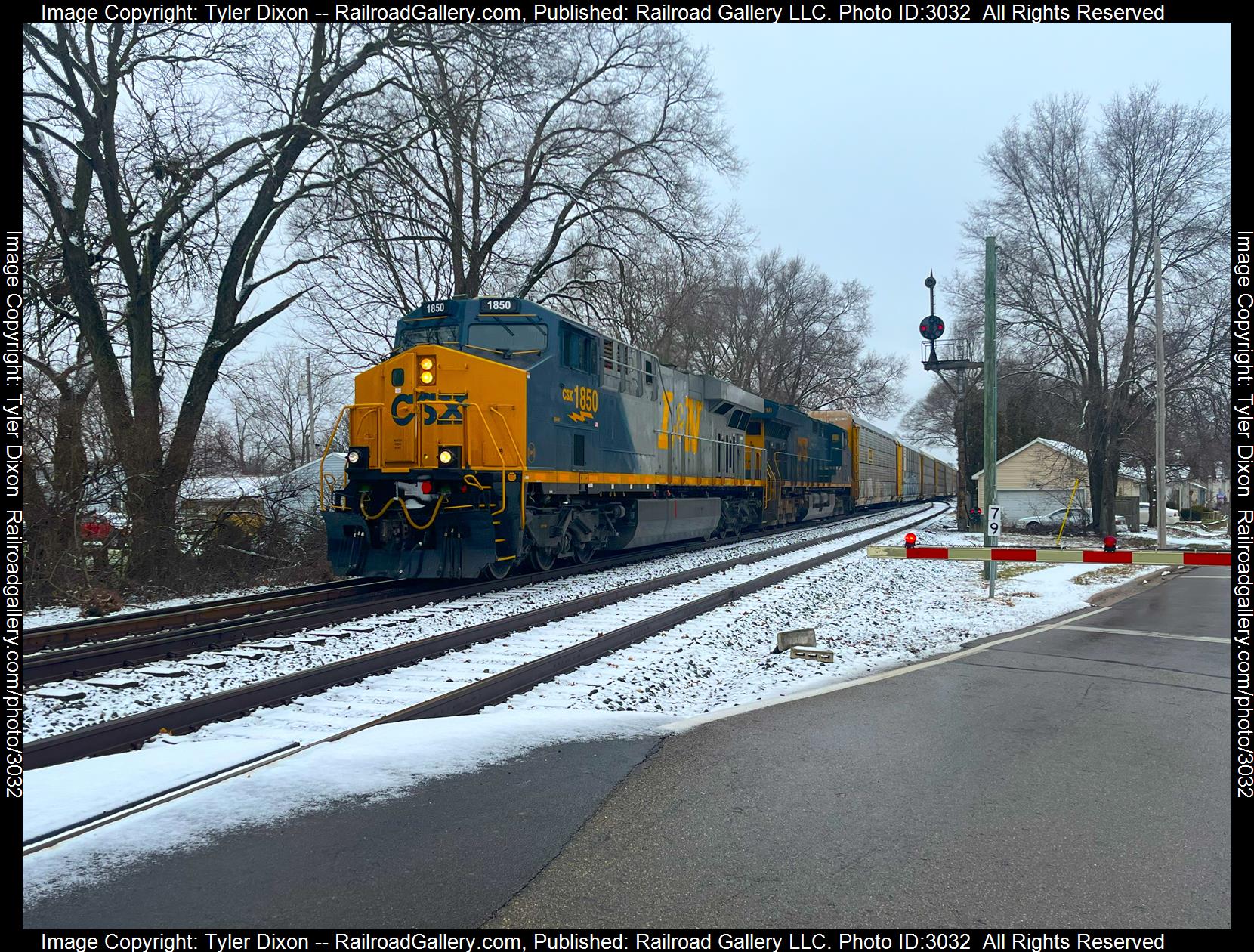 CSXT 1850 is a class ES44AH and  is pictured in Troy, OH, United States.  This was taken along the Toledo Subdivision  on the CSX Transportation. Photo Copyright: Tyler Dixon uploaded to Railroad Gallery on 01/26/2024. This photograph of CSXT 1850 was taken on Friday, January 26, 2024. All Rights Reserved. 