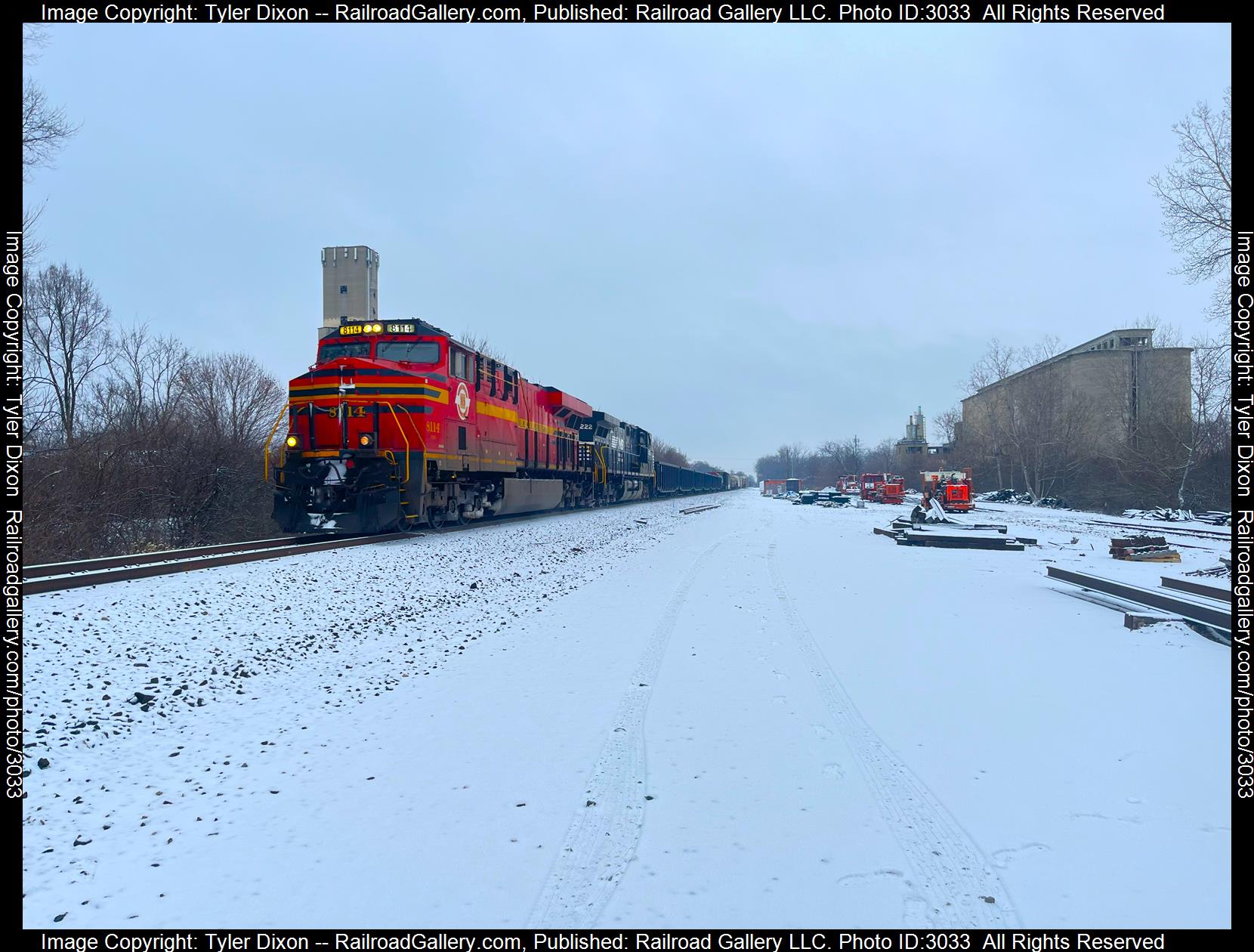 NS 8114 is a class ES44AC and  is pictured in Fairborn, OH, United States.  This was taken along the Dayton District on the Norfolk Southern. Photo Copyright: Tyler Dixon uploaded to Railroad Gallery on 01/26/2024. This photograph of NS 8114 was taken on Sunday, January 07, 2024. All Rights Reserved. 