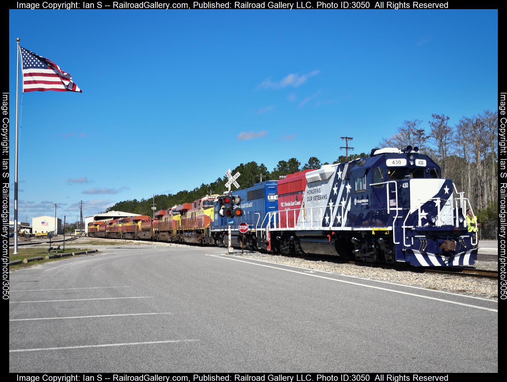 FEC 430 is a class GP40-2 and  is pictured in Jacksonville, Florida, United States.  This was taken along the Bowden Yard on the Florida East Coast Railway. Photo Copyright: Ian S uploaded to Railroad Gallery on 01/30/2024. This photograph of FEC 430 was taken on Sunday, January 28, 2024. All Rights Reserved. 