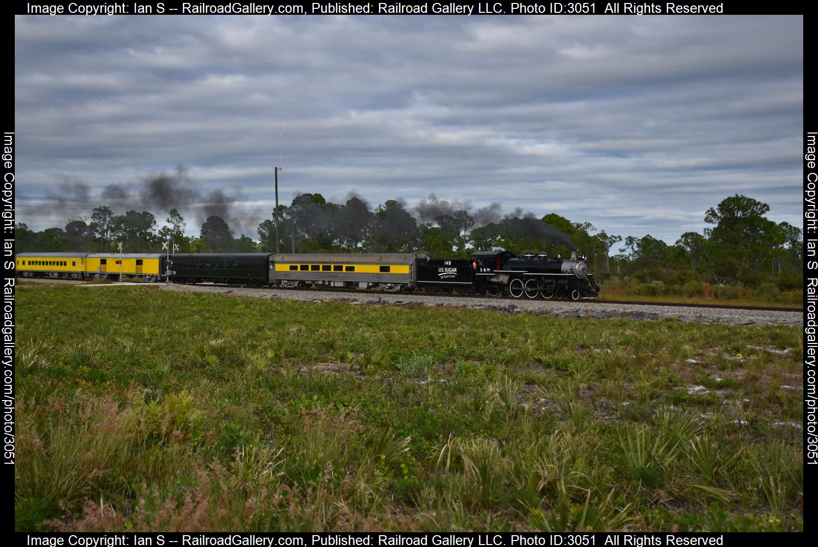 USSC 148 is a class 4-6-2 and  is pictured in Archbold, Florida, United States.  This was taken along the Lake Placid Line on the US Sugar. Photo Copyright: Ian S uploaded to Railroad Gallery on 01/30/2024. This photograph of USSC 148 was taken on Saturday, November 25, 2023. All Rights Reserved. 