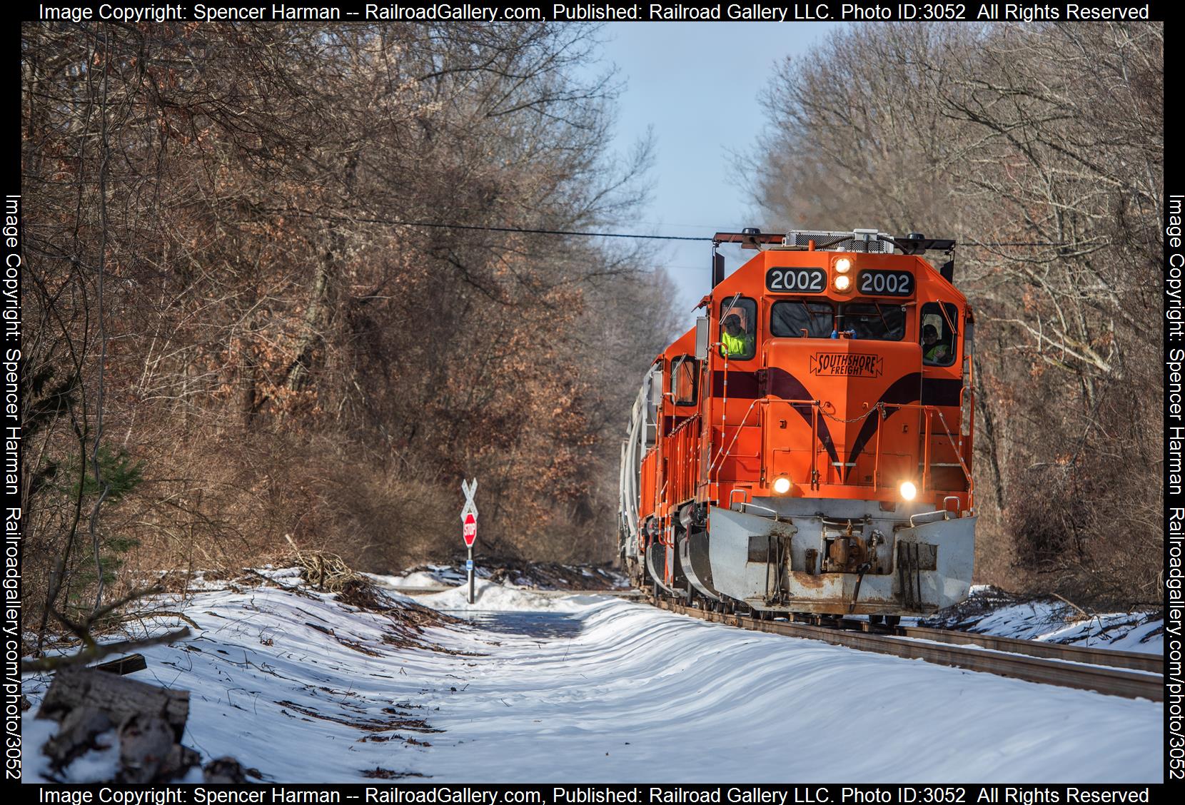 CSS 2002 is a class EMD GP38-2 and  is pictured in Michigan City, Indiana, USA.  This was taken along the Kingsbury Industrial Lead on the Chicago South Shore and South Bend Railroad. Photo Copyright: Spencer Harman uploaded to Railroad Gallery on 01/30/2024. This photograph of CSS 2002 was taken on Monday, January 29, 2024. All Rights Reserved. 