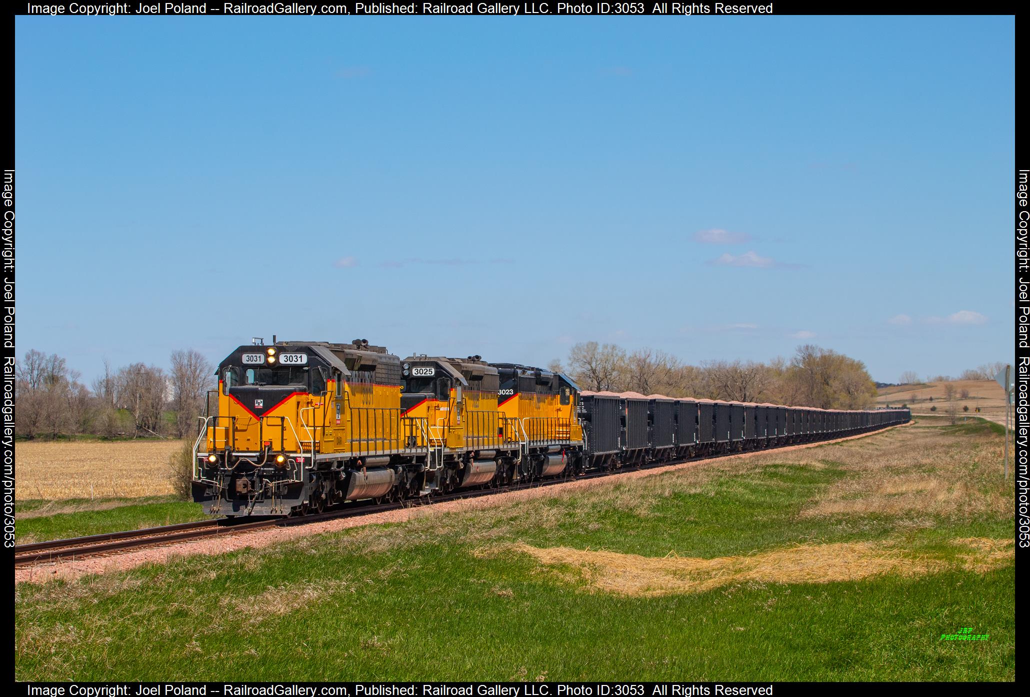 DAIR 3031 is a class EMD SD40-2 and  is pictured in Chatsworth , Iowa, USA.  This was taken along the Unknown on the Dakota & Iowa Railroad. Photo Copyright: Joel Poland uploaded to Railroad Gallery on 01/30/2024. This photograph of DAIR 3031 was taken on Monday, May 01, 2023. All Rights Reserved. 