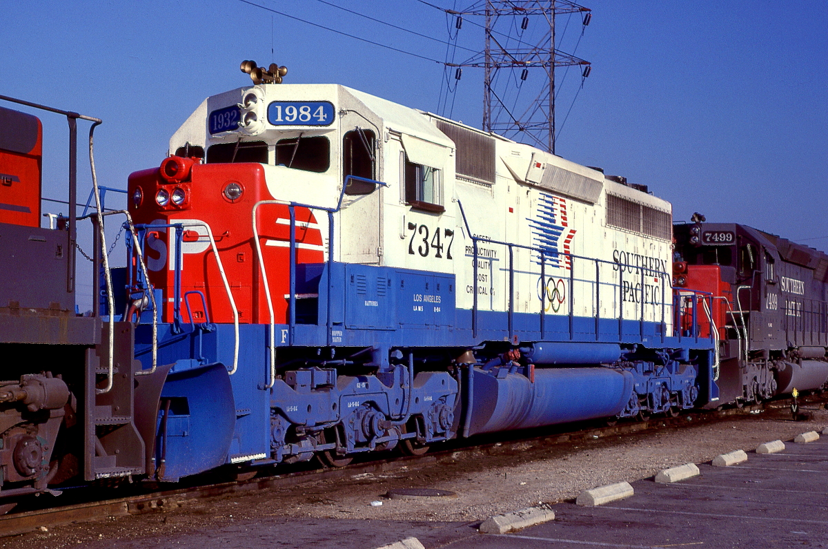 SP 7347 is a class EMD SD40 and  is pictured in Glendale, California, USA.  This was taken along the Los Angeles/SP on the Southern Pacific Transportation Company. Photo Copyright: Rick Doughty uploaded to Railroad Gallery on 01/31/2024. This photograph of SP 7347 was taken on Thursday, November 08, 1984. All Rights Reserved. 