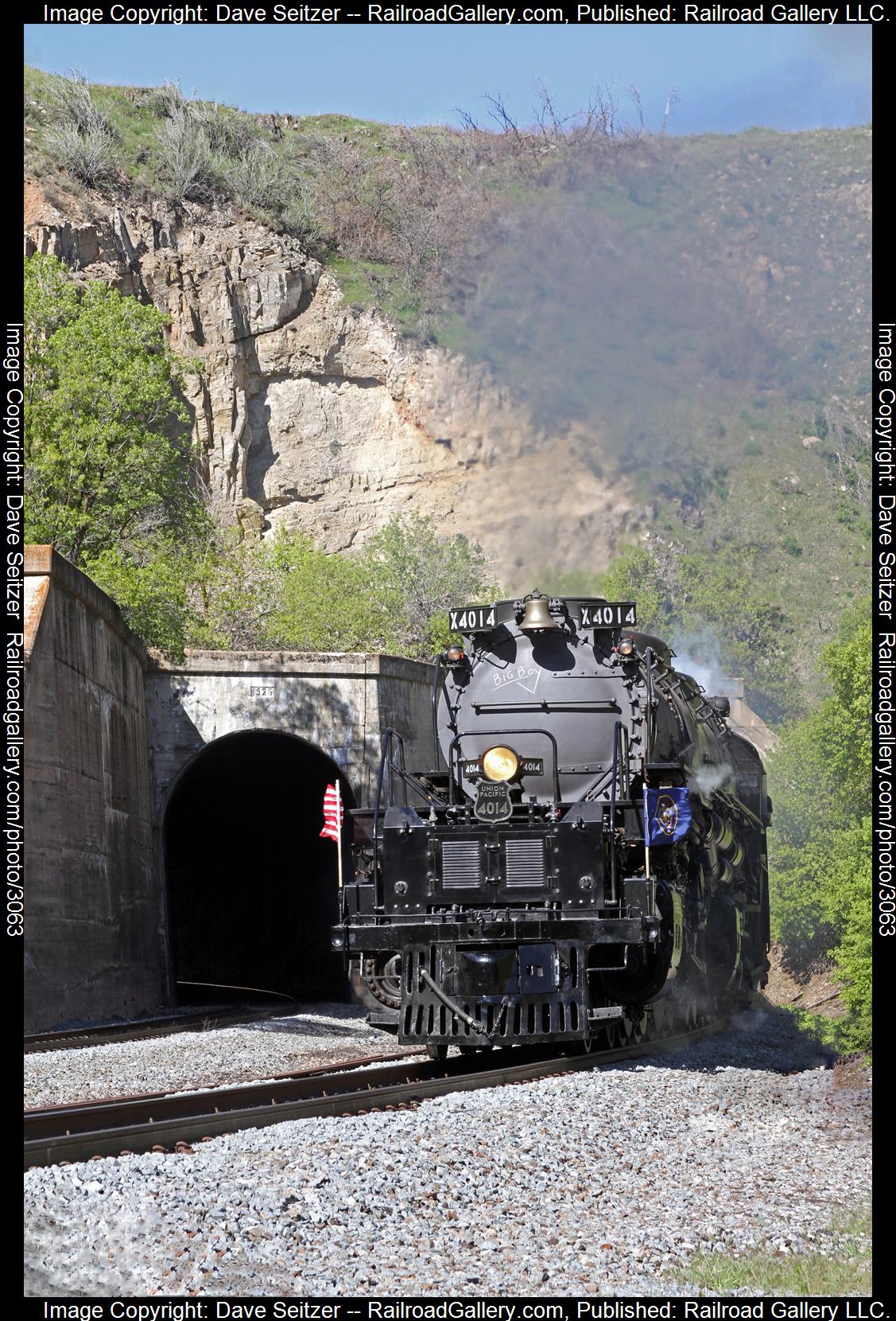 UP 4014 is a class 4-8-8-4 and  is pictured in Taggart, Utah, United States.  This was taken along the Central Corridor on the Union Pacific Railroad. Photo Copyright: Dave Seitzer uploaded to Railroad Gallery on 02/02/2024. This photograph of UP 4014 was taken on Sunday, May 12, 2019. All Rights Reserved. 