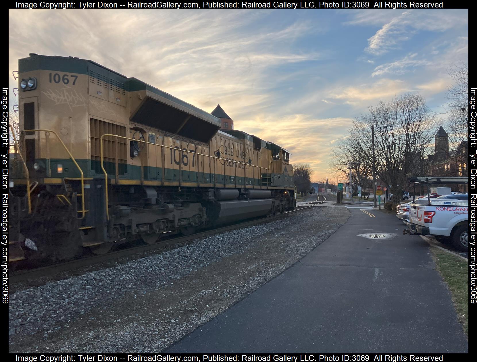 NS 1067 is a class SD70ACe and  is pictured in Springfield, OH, United States.  This was taken along the Dayton District on the Norfolk Southern. Photo Copyright: Tyler Dixon uploaded to Railroad Gallery on 02/02/2024. This photograph of NS 1067 was taken on Thursday, February 01, 2024. All Rights Reserved. 