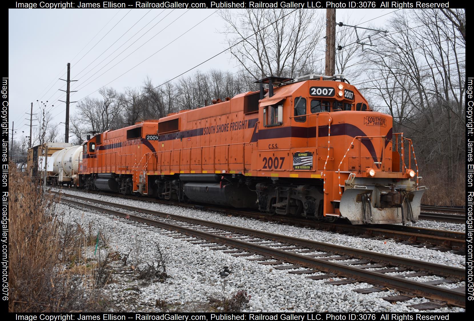 CSS 2007 is a class EMD GP38-2 and  is pictured in Dune Park, IN, USA.  This was taken along the Freight line on the Chicago South Shore and South Bend Railroad. Photo Copyright: James Ellison uploaded to Railroad Gallery on 02/03/2024. This photograph of CSS 2007 was taken on Saturday, December 30, 2023. All Rights Reserved. 