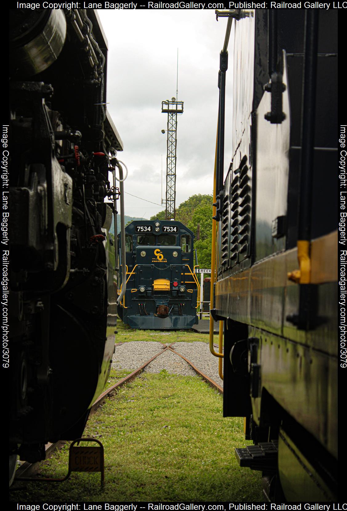 C&O 7534 is a class EMD SD40 and  is pictured in Clifton Forge, Virginia, United States.  This was taken along the C&O Heritage Center on the Chesapeake and Ohio Railway. Photo Copyright: Lane Baggerly uploaded to Railroad Gallery on 02/04/2024. This photograph of C&O 7534 was taken on Monday, May 25, 2020. All Rights Reserved. 