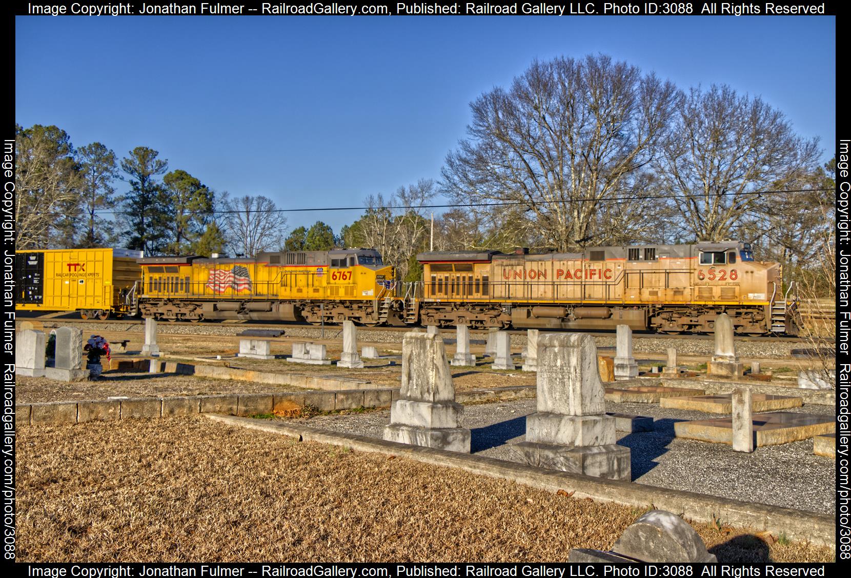 UP 6528 is a class GE AC4400CW and  is pictured in Flovilla, Georgia, United States.  This was taken along the Norfolk Southern Atlanta South End on the Union Pacific Railroad. Photo Copyright: Jonathan Fulmer uploaded to Railroad Gallery on 02/05/2024. This photograph of UP 6528 was taken on Friday, February 02, 2024. All Rights Reserved. 