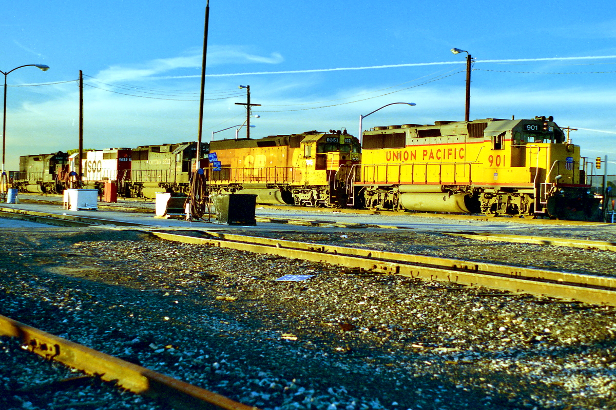 UP 901 is a class EMD GP50 and  is pictured in Tucson, Arizona, USA.  This was taken along the Lordsburg/SP on the Union Pacific Railroad. Photo Copyright: Rick Doughty uploaded to Railroad Gallery on 02/06/2024. This photograph of UP 901 was taken on Monday, November 25, 1996. All Rights Reserved. 