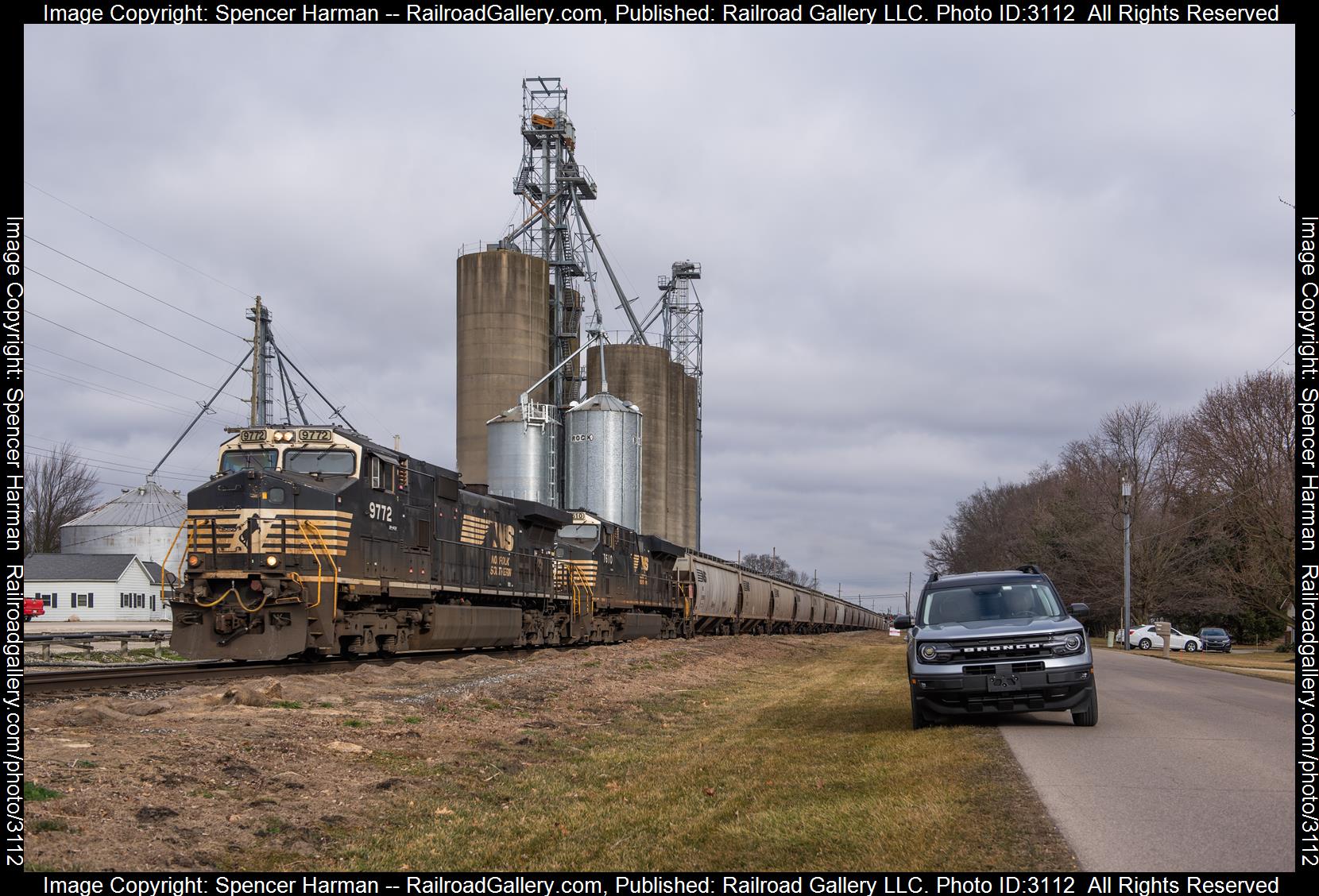 NS 9772 is a class GE C44-9W (Dash 9-44CW) and  is pictured in Leesburg, Indiana, USA.  This was taken along the Marion Branch on the Norfolk Southern. Photo Copyright: Spencer Harman uploaded to Railroad Gallery on 02/12/2024. This photograph of NS 9772 was taken on Sunday, February 11, 2024. All Rights Reserved. 