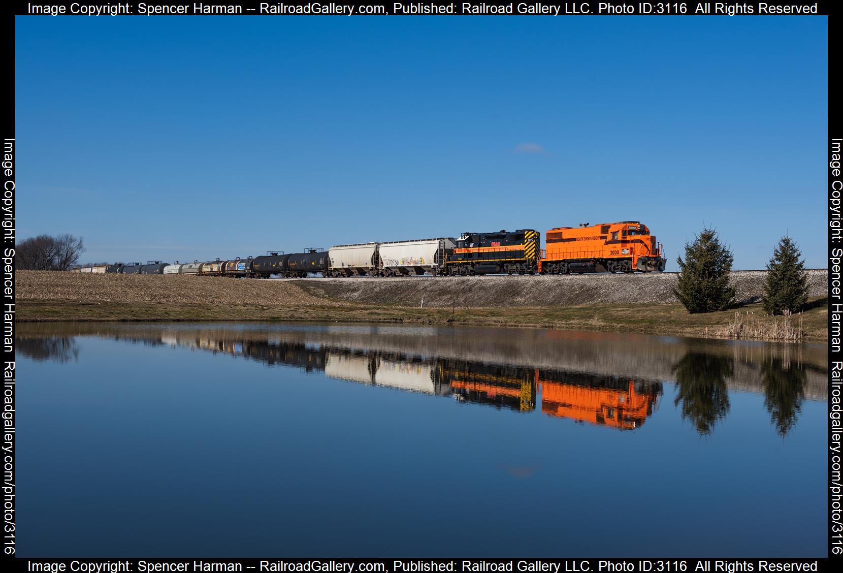 CSS 2000 is a class EMD GP38-2 and  is pictured in LaPorte, Indiana, USA.  This was taken along the Kingsbury Industrial Lead on the Chicago South Shore and South Bend Railroad. Photo Copyright: Spencer Harman uploaded to Railroad Gallery on 02/13/2024. This photograph of CSS 2000 was taken on Monday, February 12, 2024. All Rights Reserved. 