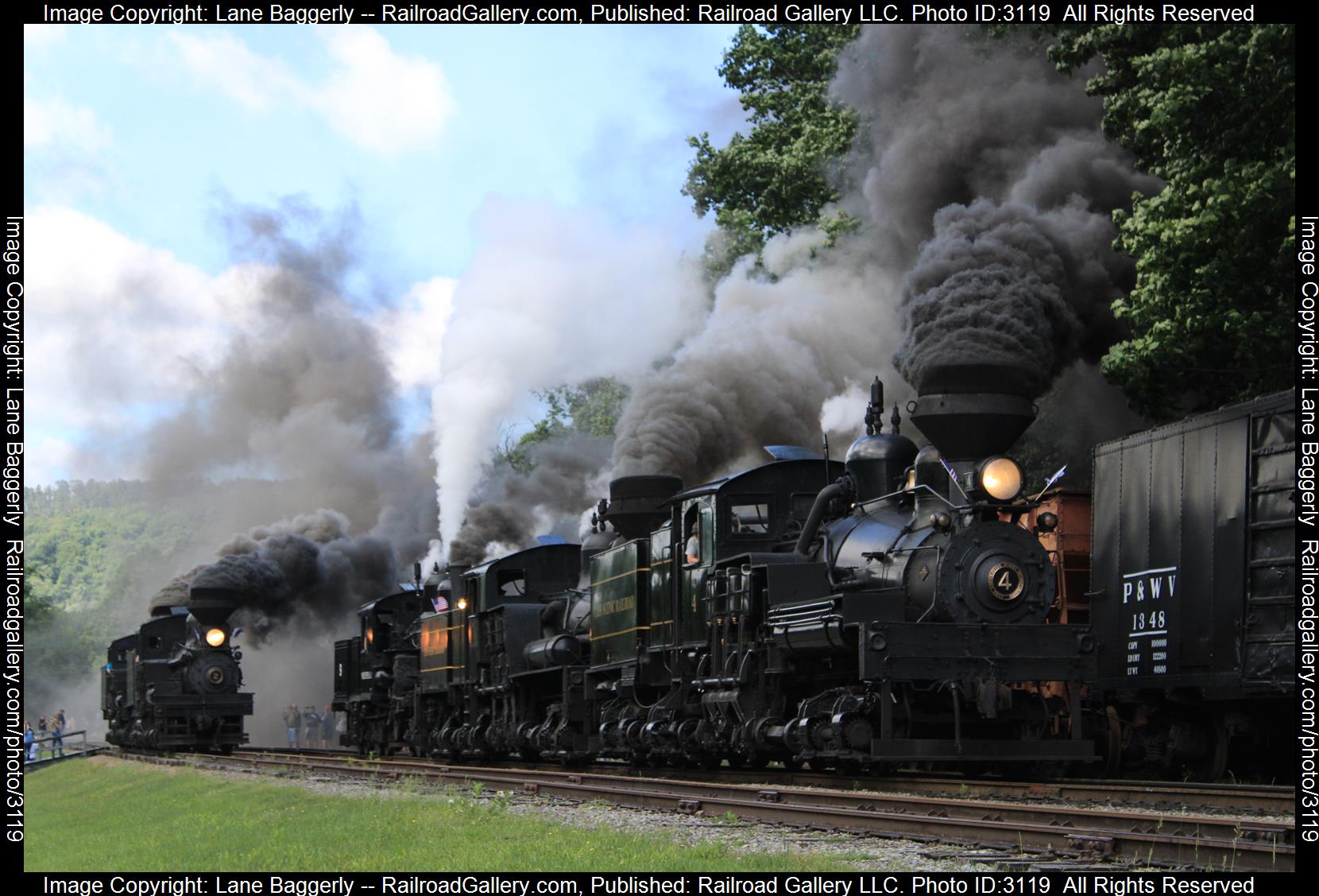 CSRR 4 is a class Shay and  is pictured in Cass, West Virginia, United States.  This was taken along the Cass on the Cass Scenic Railroad. Photo Copyright: Lane Baggerly uploaded to Railroad Gallery on 02/15/2024. This photograph of CSRR 4 was taken on Saturday, June 18, 2022. All Rights Reserved. 