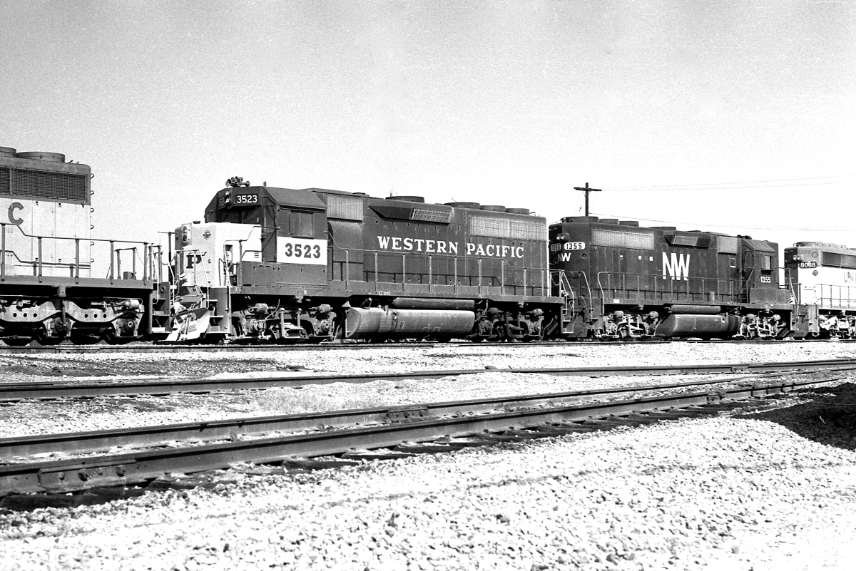 WP 3523 is a class EMD GP40 and  is pictured in Los Angeles, California, USA.  This was taken along the Los Angeles/UP on the Western Pacific Railroad. Photo Copyright: Rick Doughty uploaded to Railroad Gallery on 02/15/2024. This photograph of WP 3523 was taken on Monday, September 05, 1983. All Rights Reserved. 