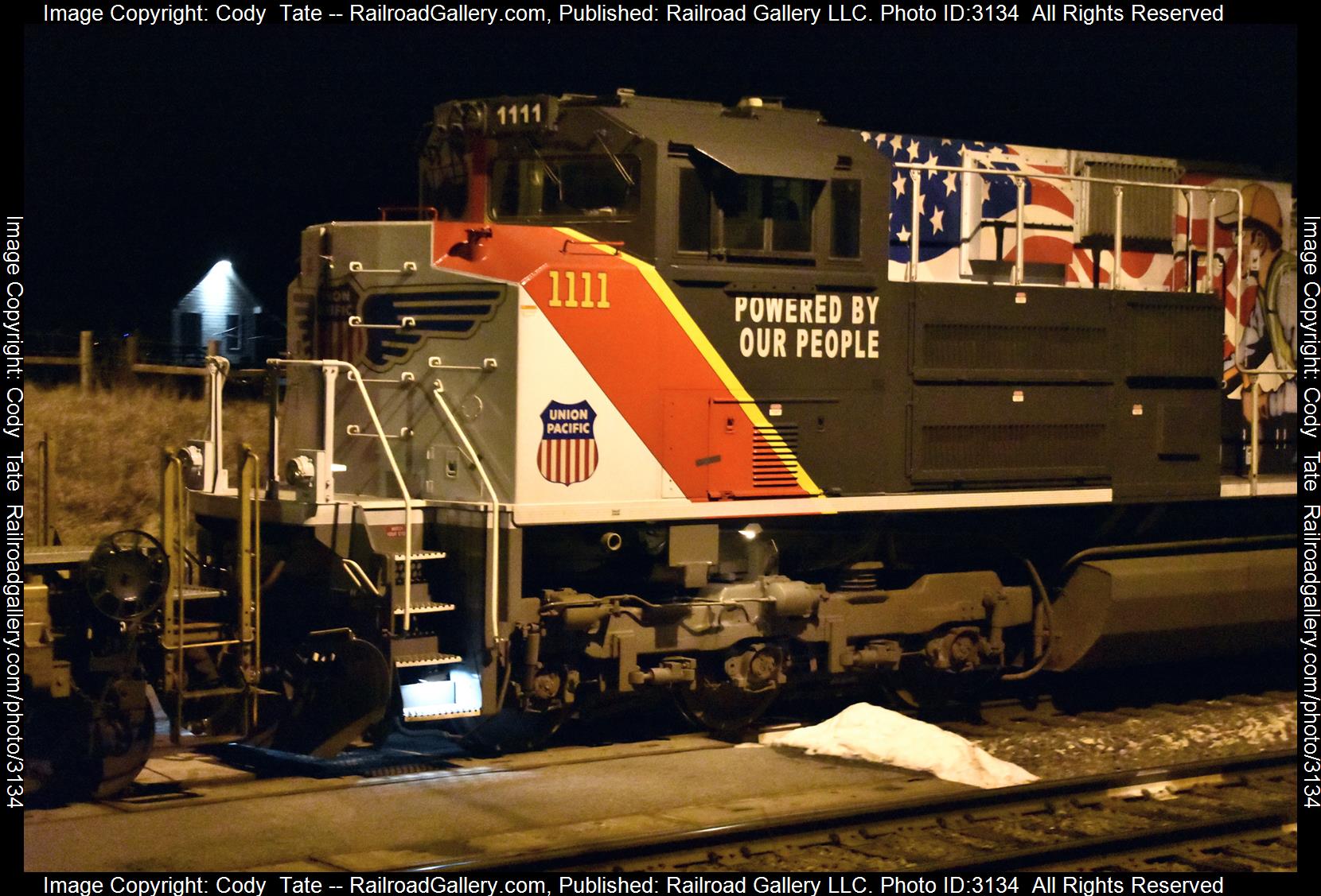 UP 1111 is a class SD70ACe  and  is pictured in Salem , Illinois, United States.  This was taken along the Salem sub  on the Union Pacific Railroad. Photo Copyright: Cody  Tate uploaded to Railroad Gallery on 02/19/2024. This photograph of UP 1111 was taken on Monday, February 19, 2024. All Rights Reserved. 