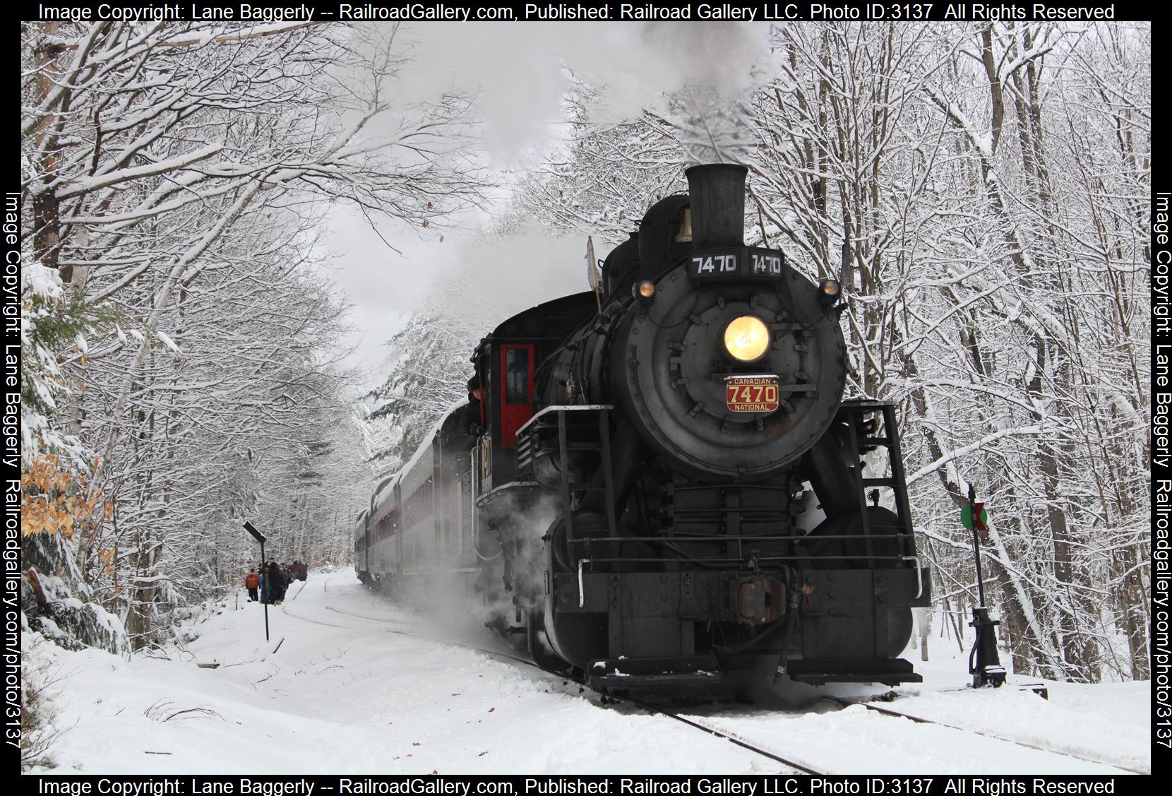 CN 7470 is a class 0-6-0 and  is pictured in Forth Iron, New Hampshire, United States.  This was taken along the Mountain Division on the Conway Scenic. Photo Copyright: Lane Baggerly uploaded to Railroad Gallery on 02/20/2024. This photograph of CN 7470 was taken on Saturday, January 02, 2021. All Rights Reserved. 