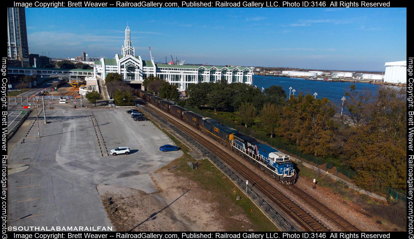 CSX 3194 is a class ES44AH and  is pictured in MOBILE, Alabama, USA.  This was taken along the NO&M Subdivision on the CSX Transportation. Photo Copyright: Brett Weaver uploaded to Railroad Gallery on 02/22/2024. This photograph of CSX 3194 was taken on Sunday, December 31, 2023. All Rights Reserved. 