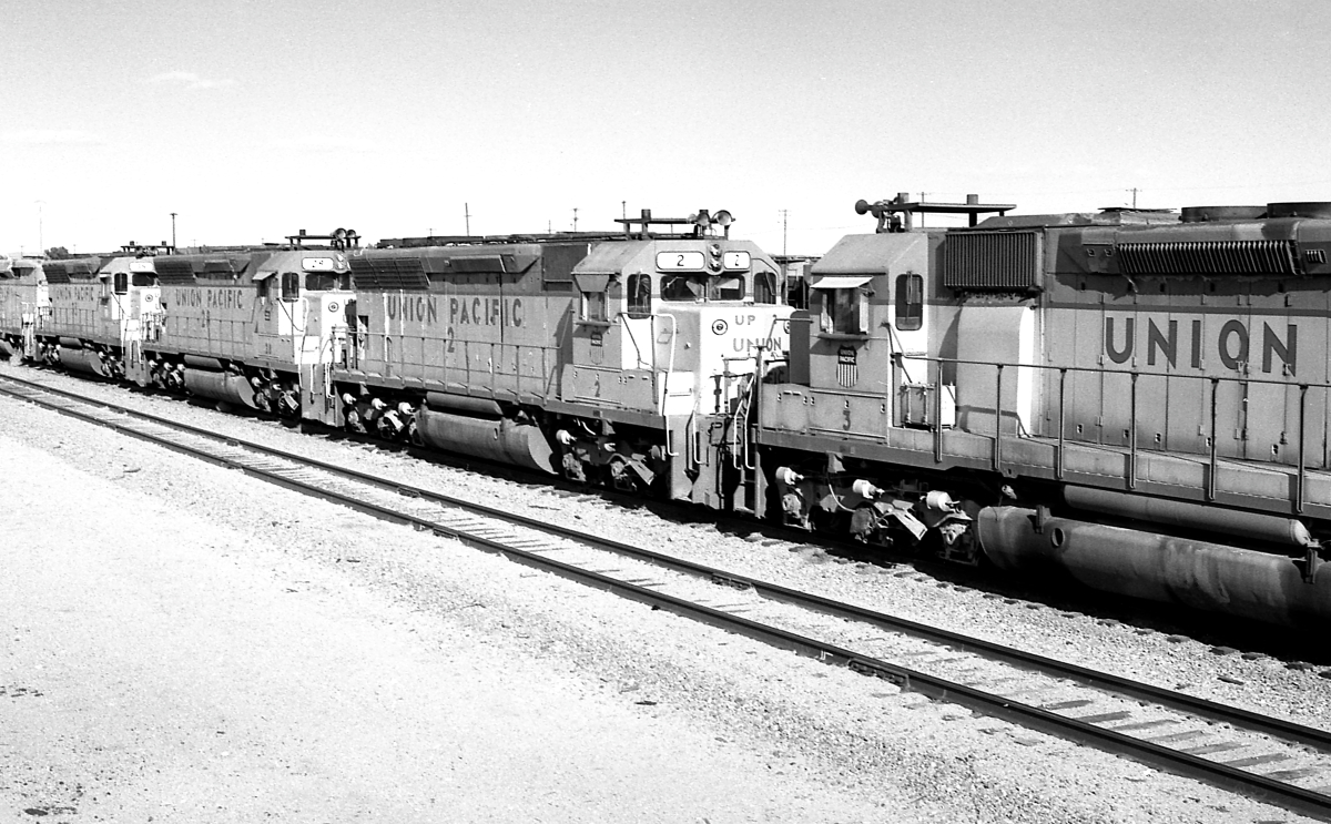 UP 2 is a class EMD SD45 and  is pictured in Yermo, California, USA.  This was taken along the Las Vegas/UP on the Union Pacific Railroad. Photo Copyright: Rick Doughty uploaded to Railroad Gallery on 02/24/2024. This photograph of UP 2 was taken on Saturday, December 26, 1981. All Rights Reserved. 