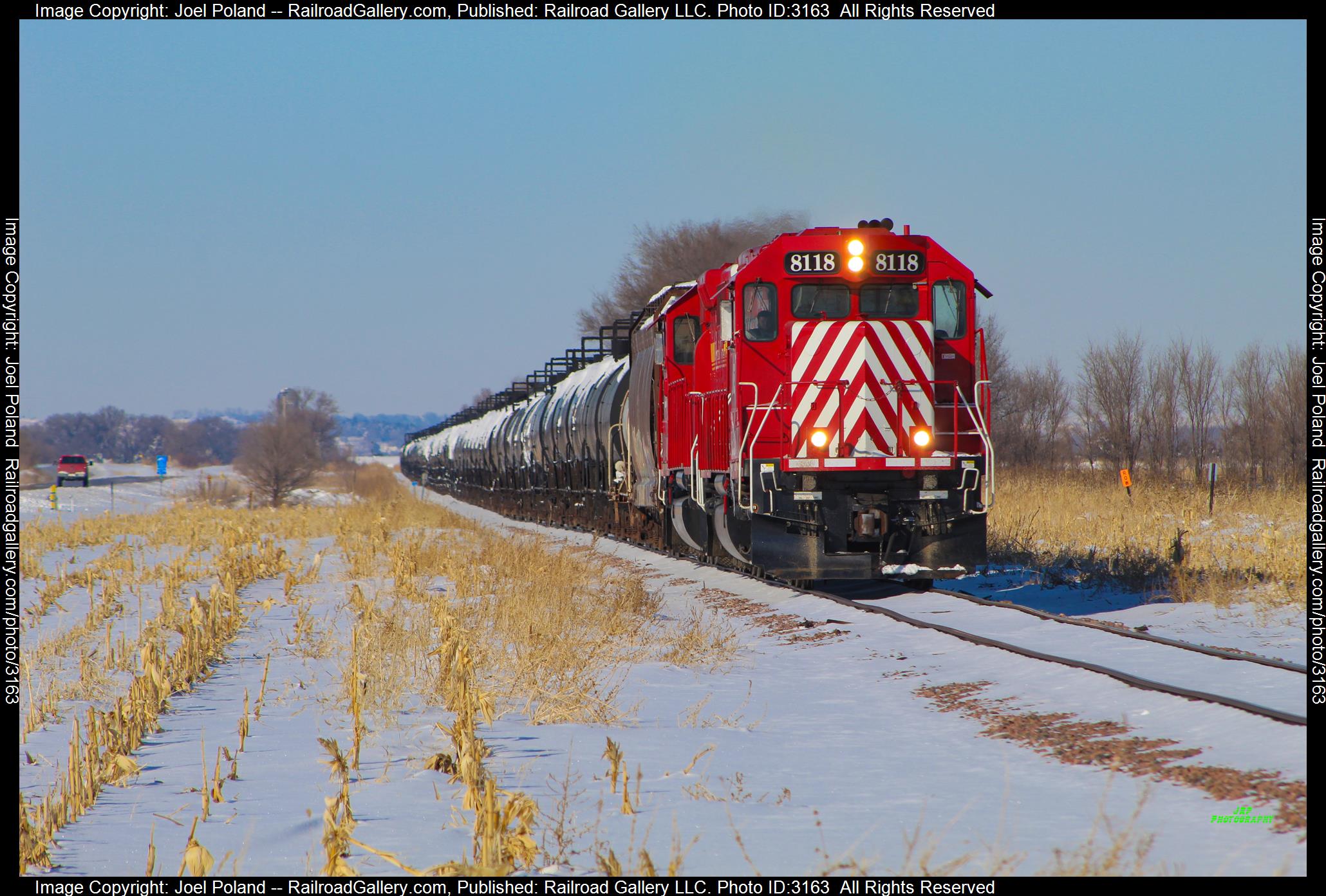 NCRC 8118 is a class EMD SD40-2 and  is pictured in North Loup, Nebraska, USA.  This was taken along the Ord Sub on the Nebraska Central Railroad. Photo Copyright: Joel Poland uploaded to Railroad Gallery on 02/28/2024. This photograph of NCRC 8118 was taken on Wednesday, January 27, 2021. All Rights Reserved. 