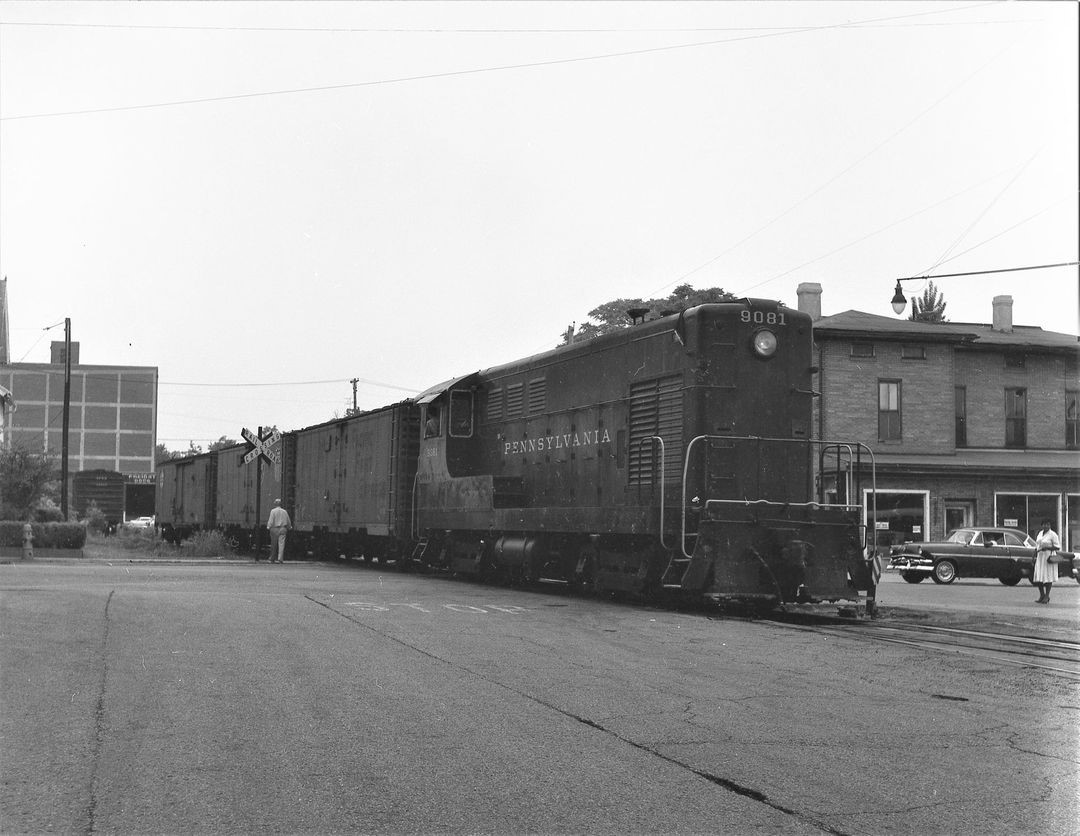 PRR 9081 is a class FM H10-44 and  is pictured in Springfield, OH, United States.  This was taken along the Cincinnati Division / Springfield Branch on the Pennsylvania Railroad. Photo Copyright: Tyler Dixon uploaded to Railroad Gallery on 02/29/2024. This photograph of PRR 9081 was taken on Thursday, June 20, 1963. All Rights Reserved. 