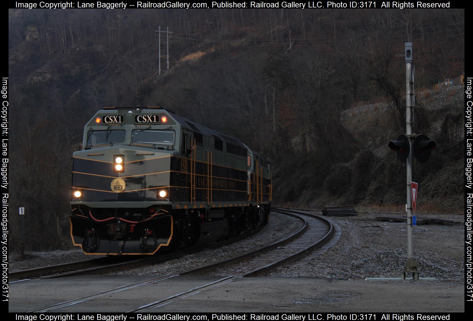 CSXT 1 is a class EMD F40PH and  is pictured in Elkhorn City, Kentucky, United States.  This was taken along the Clinchfield  on the CSX Transportation. Photo Copyright: Lane Baggerly uploaded to Railroad Gallery on 03/02/2024. This photograph of CSXT 1 was taken on Saturday, November 19, 2022. All Rights Reserved. 